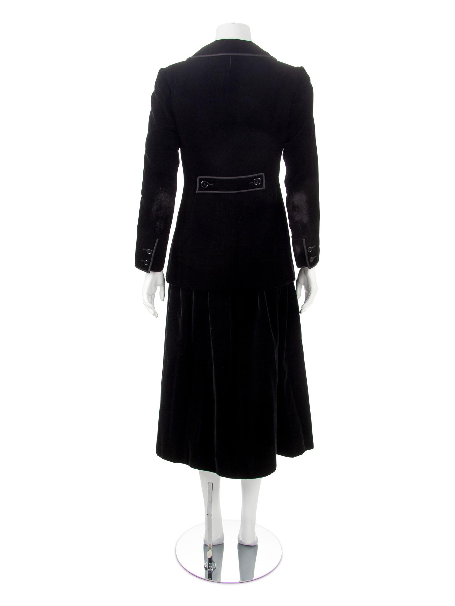 Yves Saint Laurent Haute Couture Black Velvet Smoking Jacket, with Rive Gauche Skirt, 1970s
