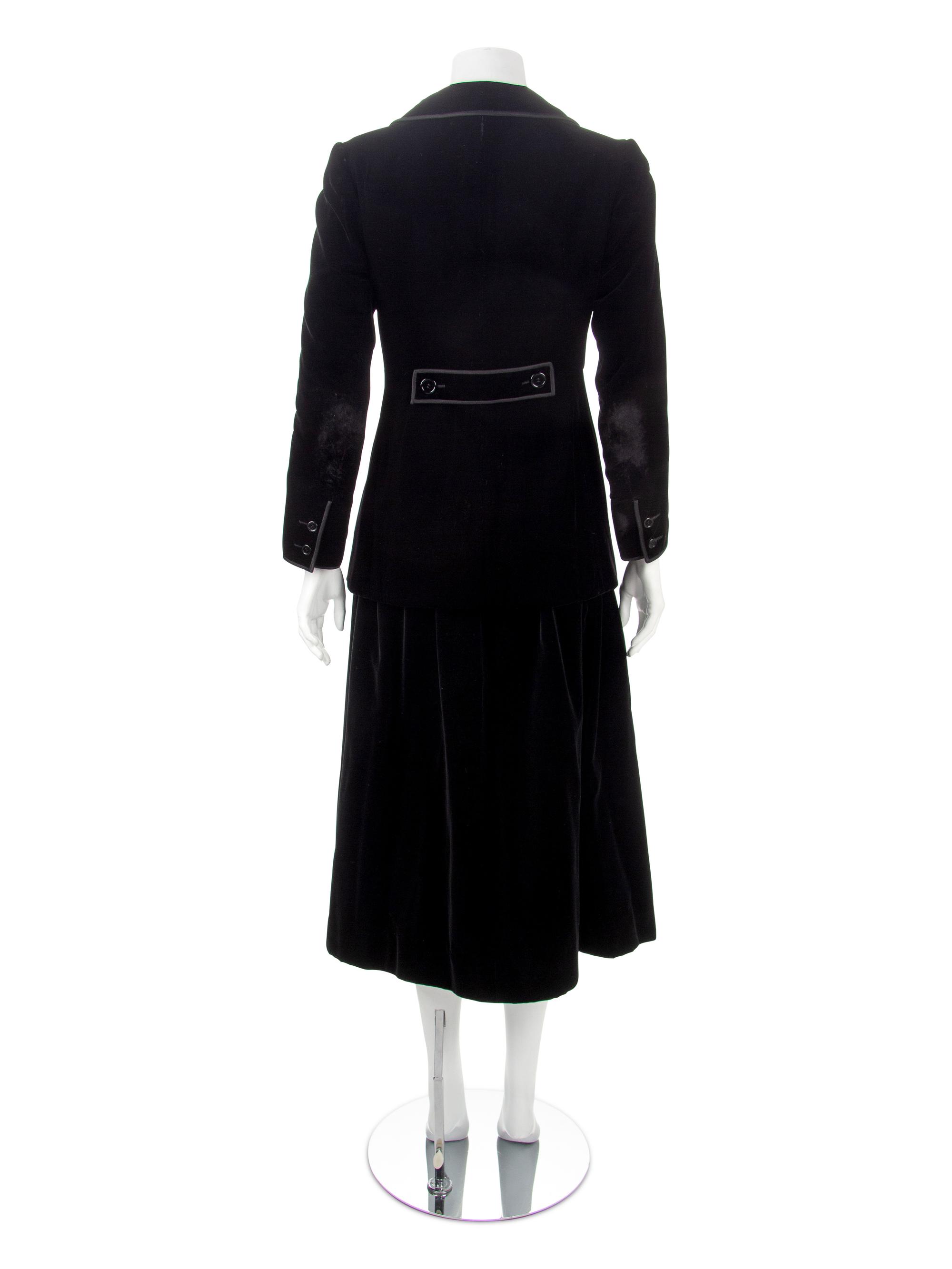 Yves Saint Laurent Haute Couture Black Velvet Smoking Jacket, with Rive Gauche Skirt, 1970s