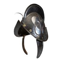 A German Black and White Comb Morian Helmet with Ear Flaps