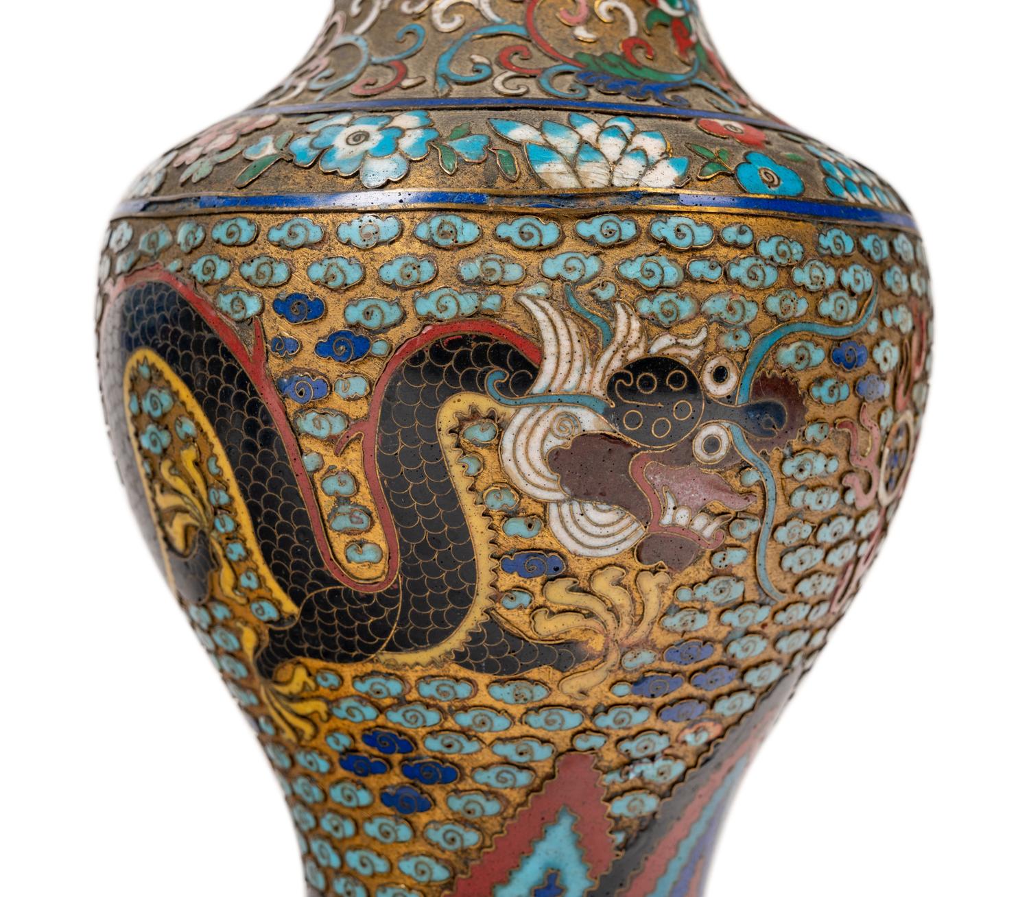 Three Chinese Cloisonné Enamel Vases and a Chinese Champlevé Vase