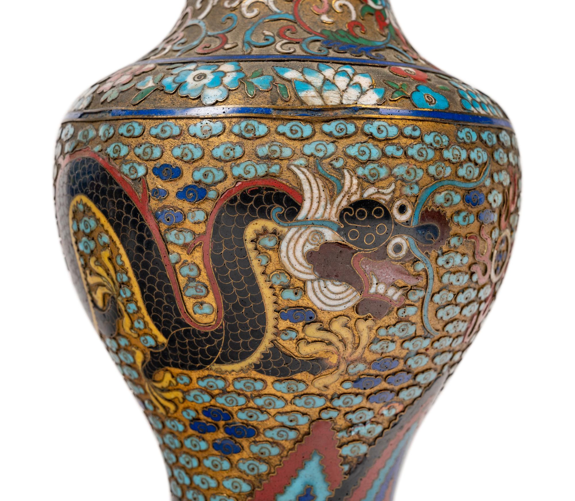 Three Chinese Cloisonné Enamel Vases and a Chinese Champlevé Vase