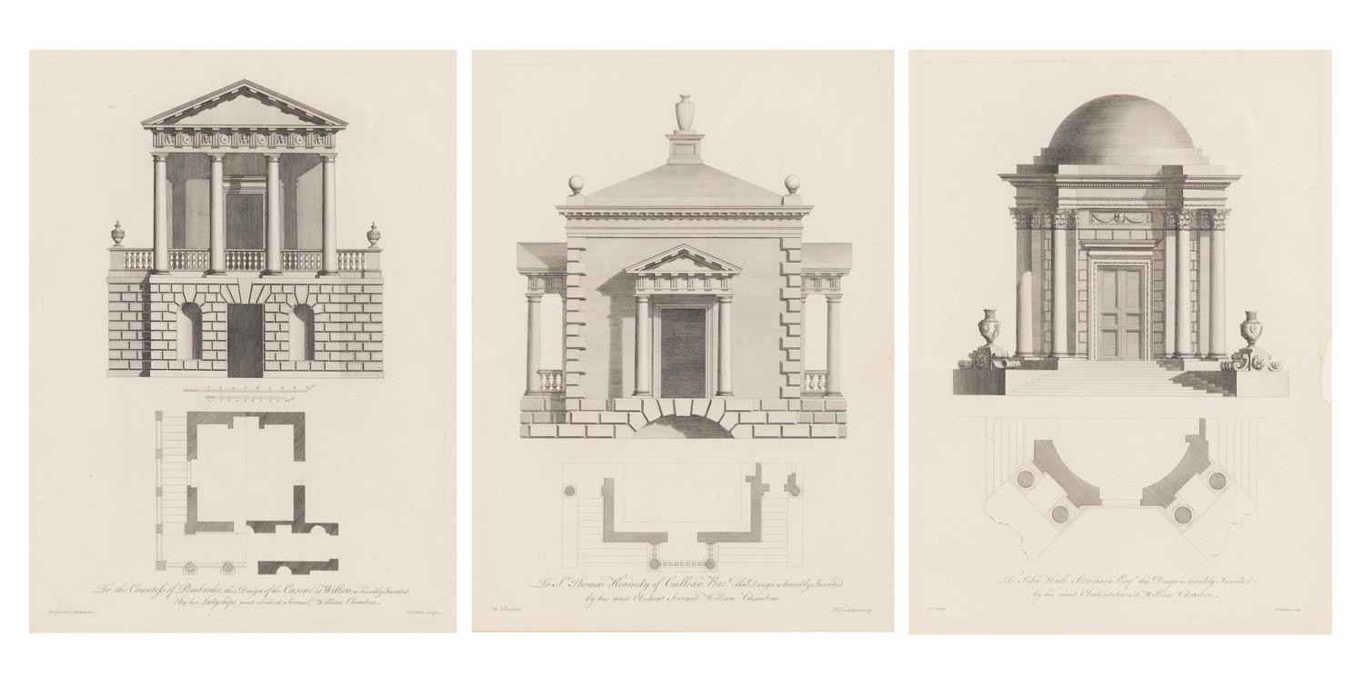 A Set of Three William Chambers (1722-1796) Architectural Study Chromolithographs