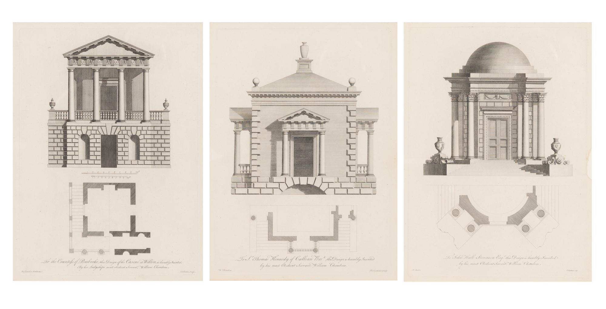 A Set of Three William Chambers (1722-1796) Architectural Study Chromolithographs