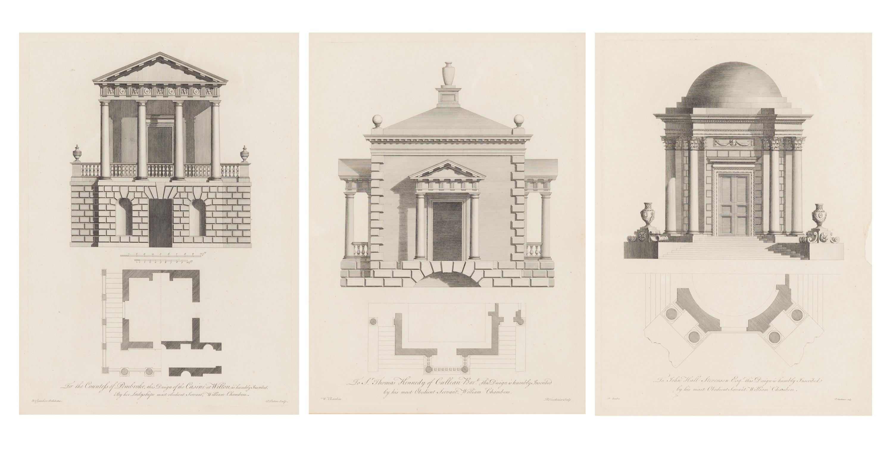 A Set of Three William Chambers (1722-1796) Architectural Study Chromolithographs