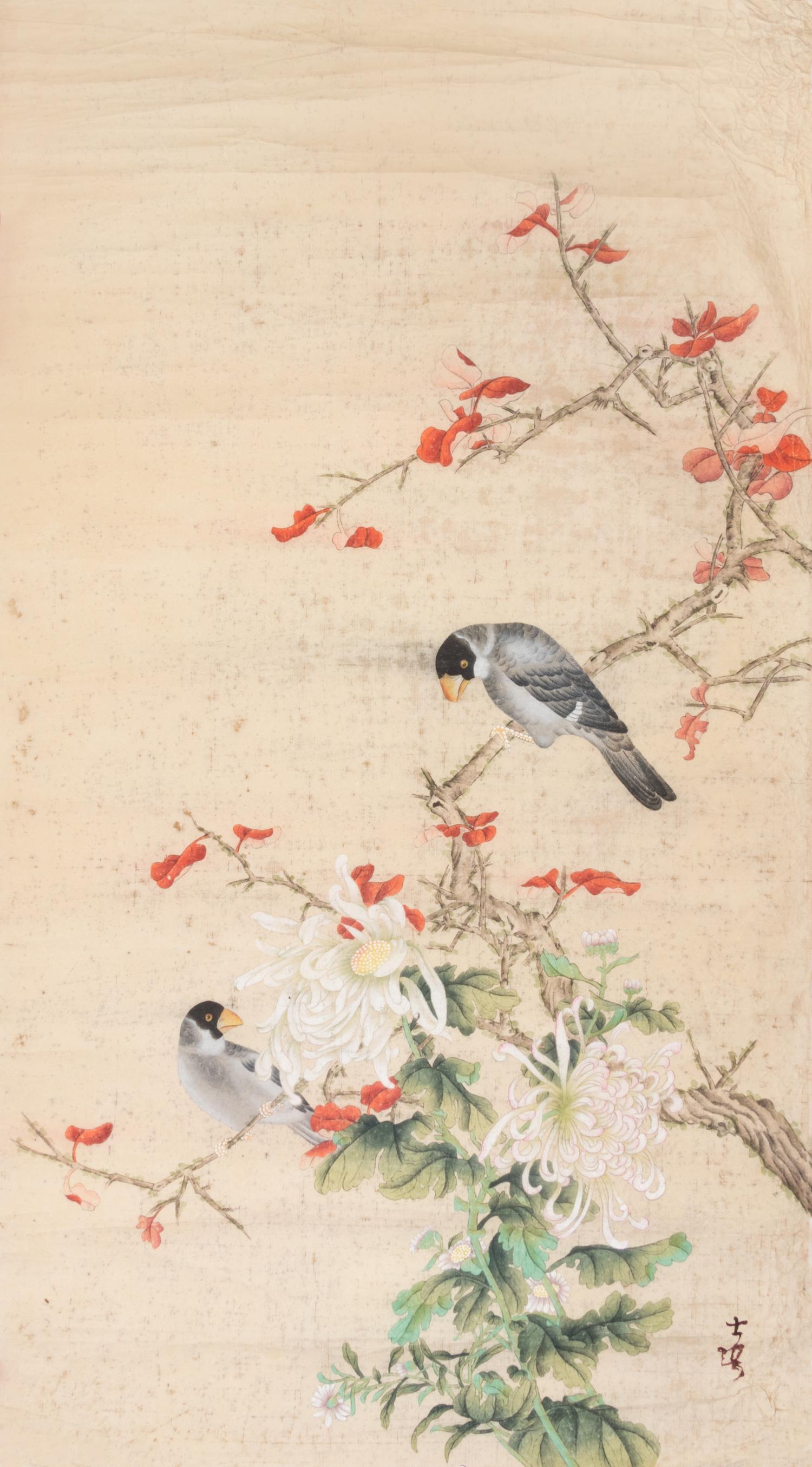 Two Chinese Ink and Color on Paper Scrolls 54 1/8 x 27 1/2 inches (larger image).