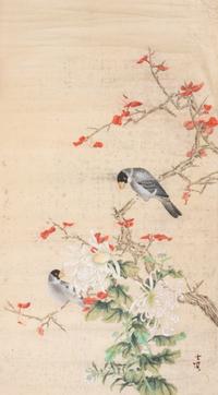 Two Chinese Ink and Color on Paper Scrolls 54 1/8 x 27 1/2 inches (larger image).