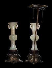 A Pair of Chinese Carved White Jade Gu Vases