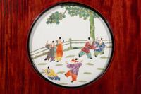 A Set of Four Chinese Famille Rose Porcelain Inset Hardwood Hanging Screens