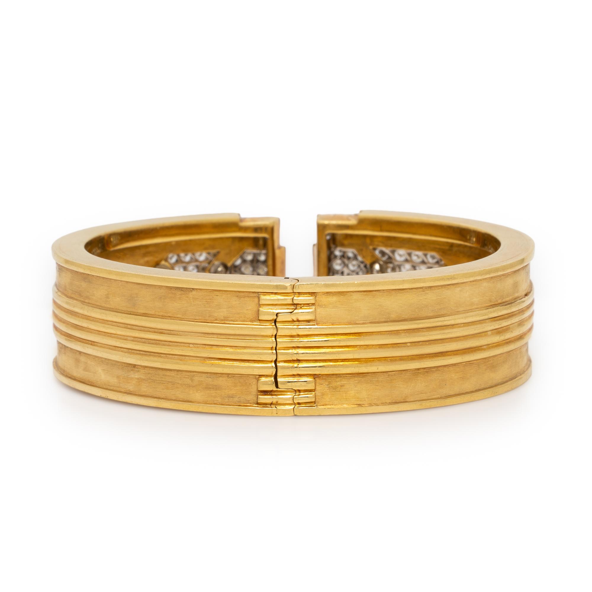 Frattini, Yellow Gold and Diamond Hinged Cuff Bracelet