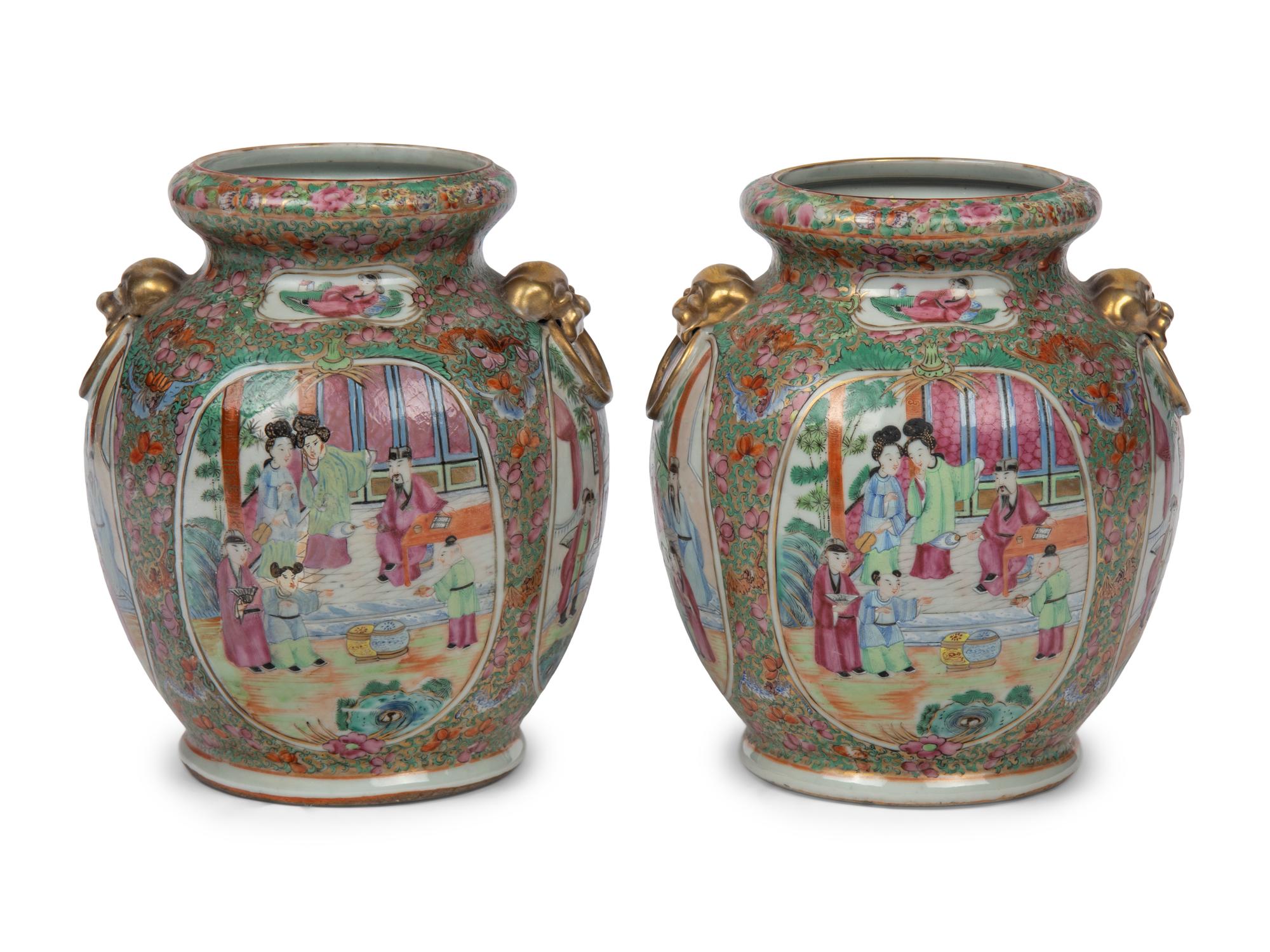 A Pair of Rose Medallion Porcelain Vases