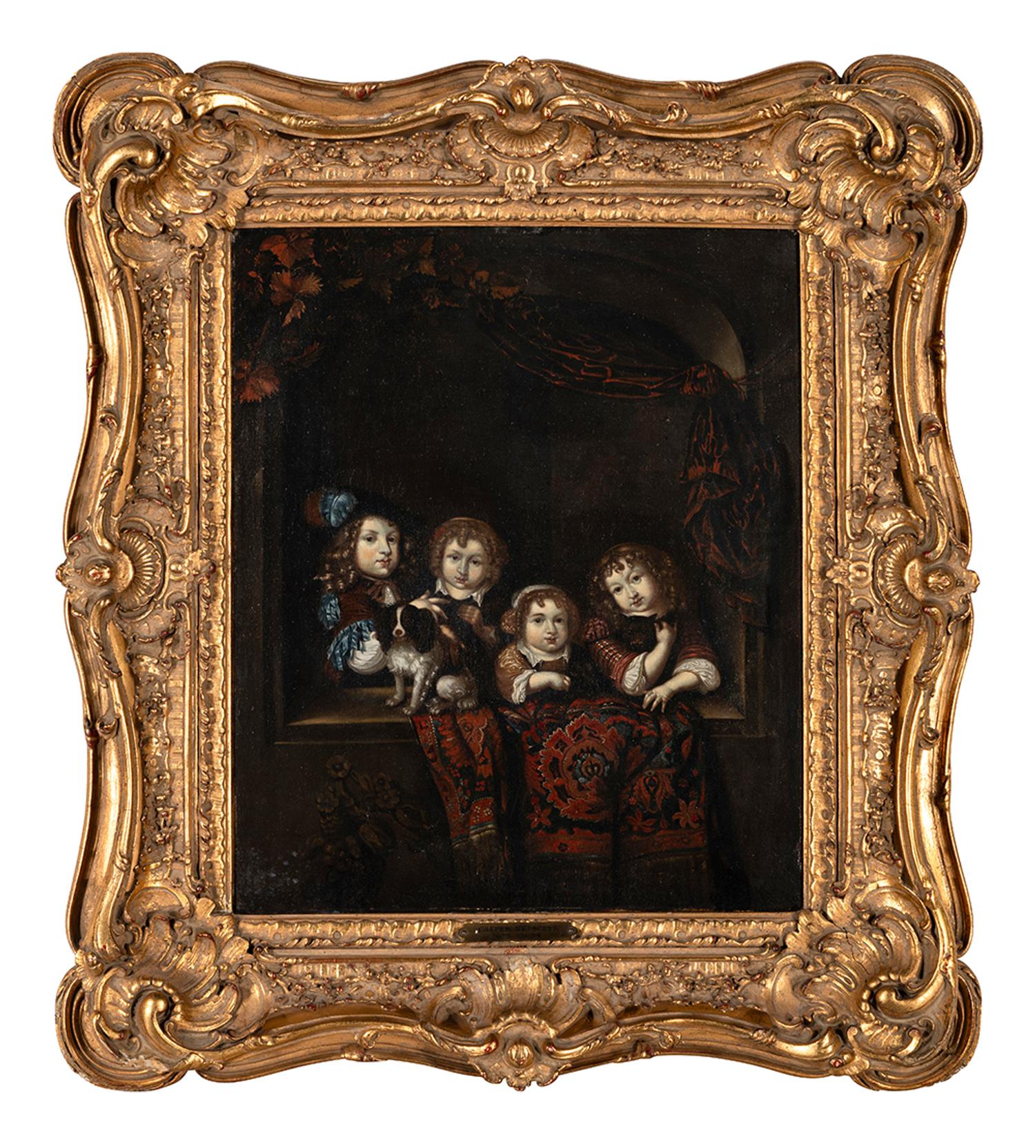 Four Children and Their Pets at a Window