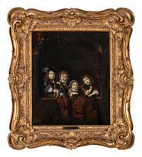 Four Children and Their Pets at a Window