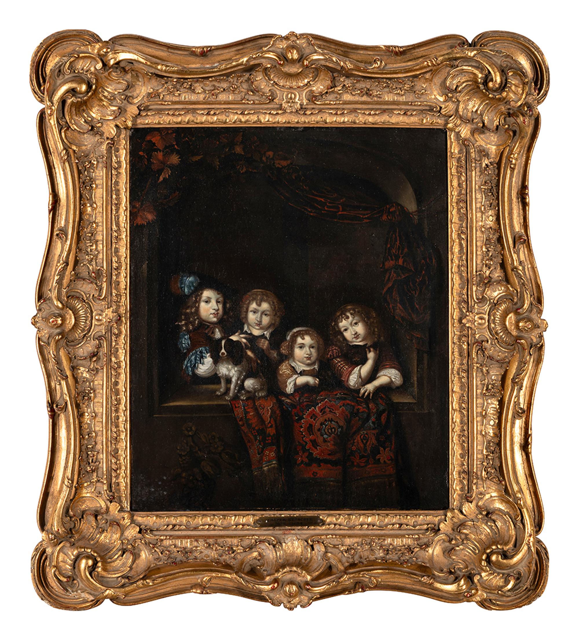 Four Children and Their Pets at a Window