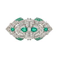 ART DECO, EMERALD AND DIAMOND DOUBLE CLIP BROOCH