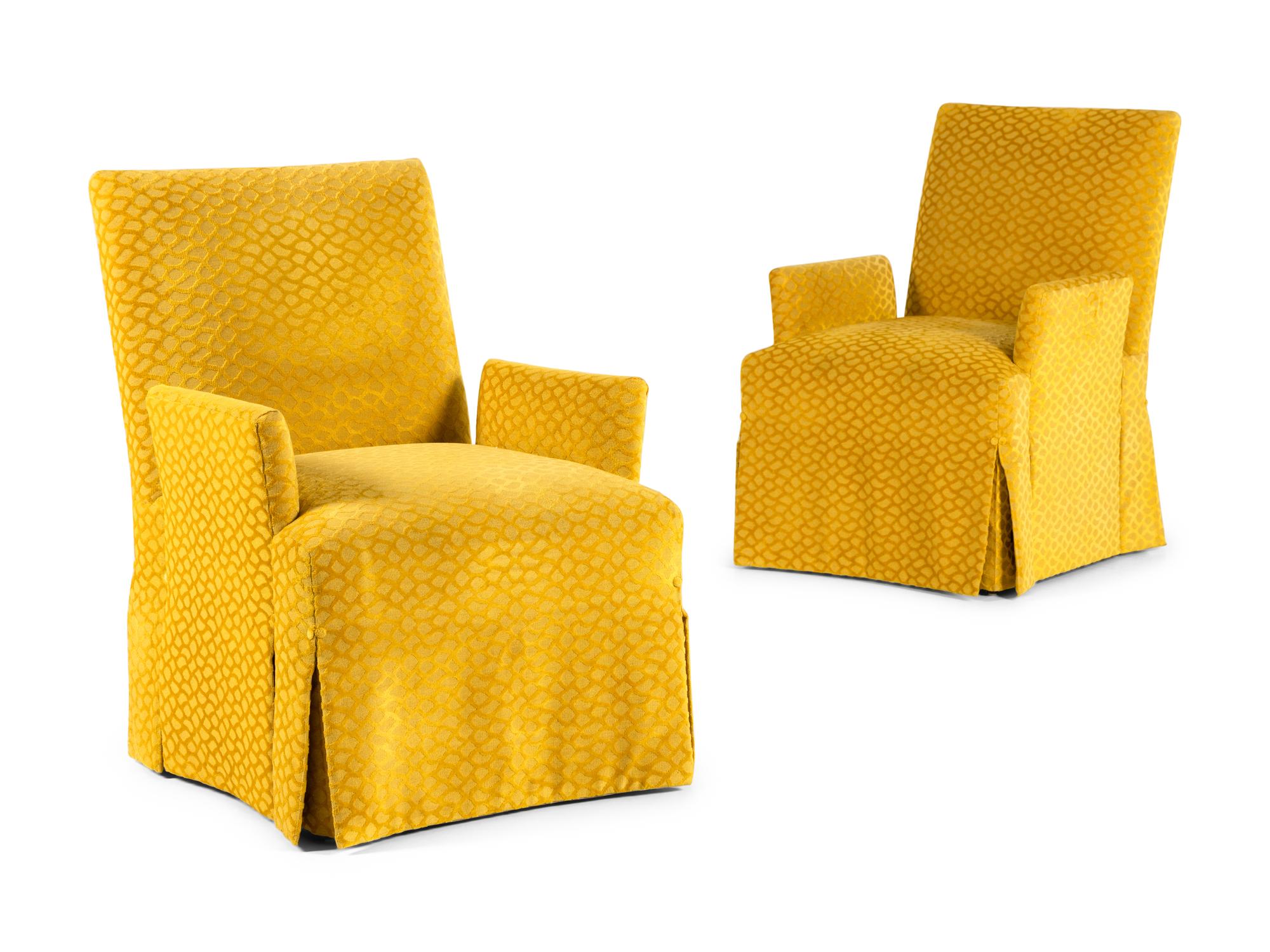 A Pair of George Smith La Rizza Armchairs with Custom Upholstery