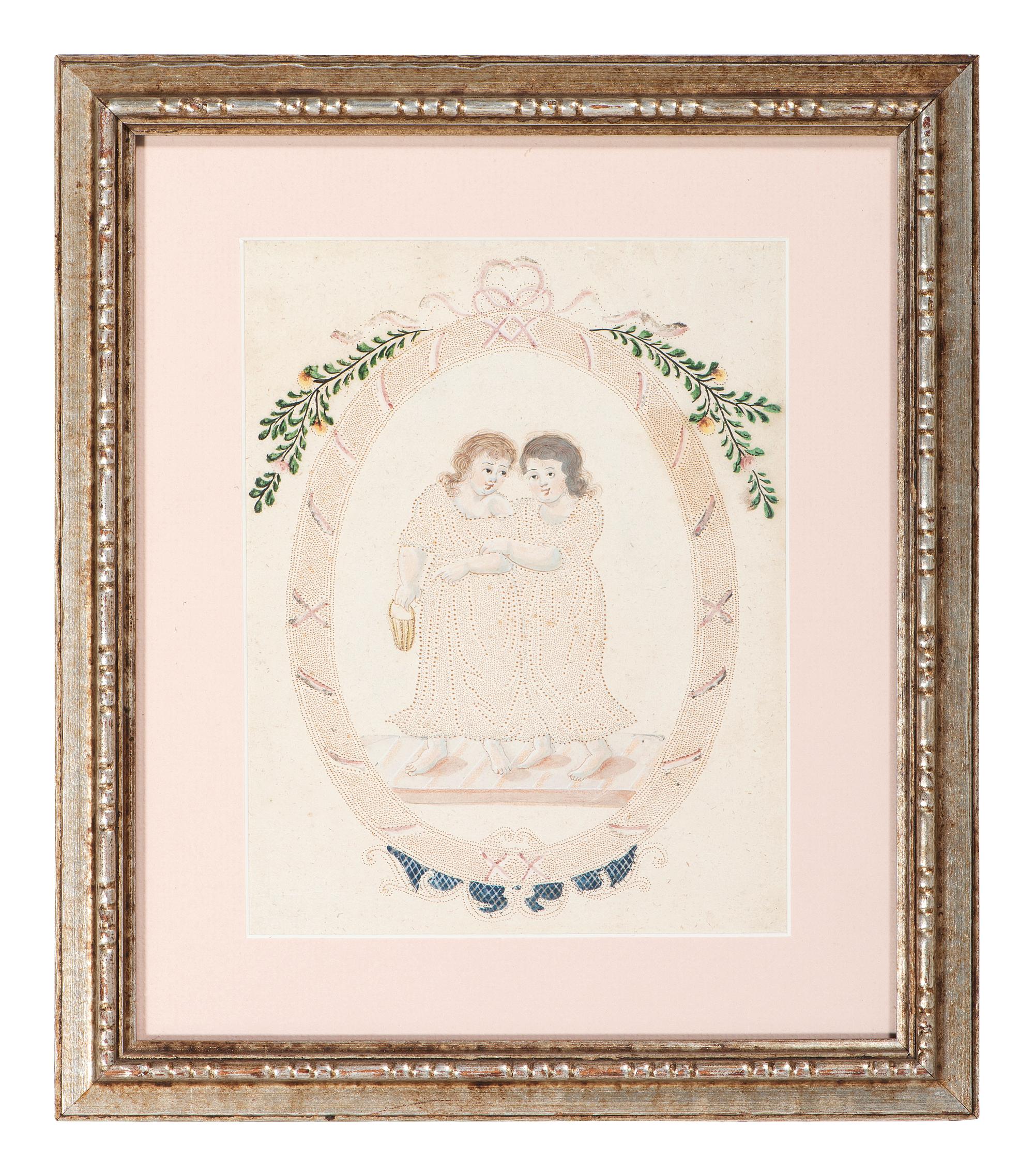 Six Figural Pinprick and Watercolor Pictures