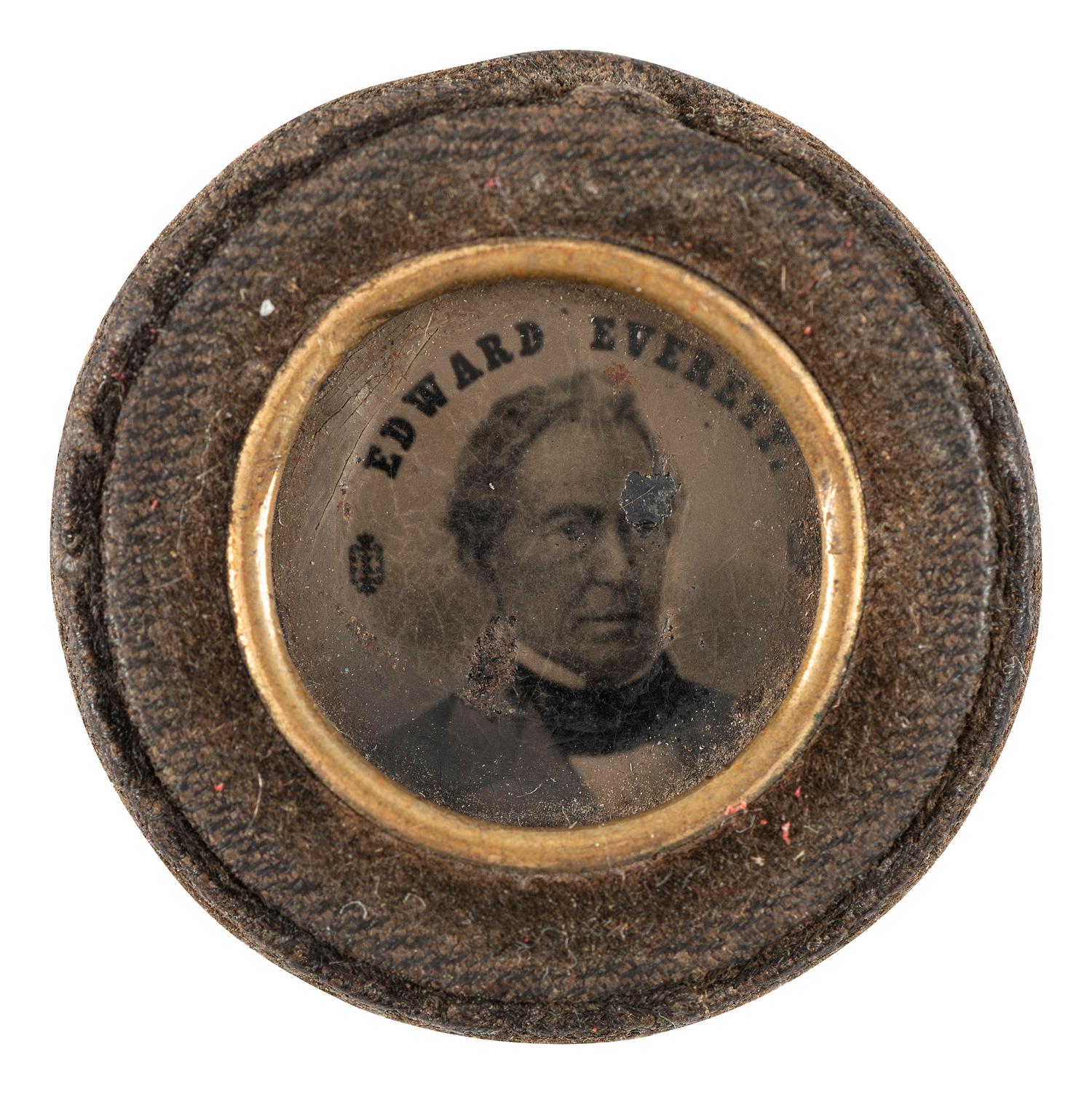 [POLITICS]. John Bell and Edward Everett back-to-back campaign ferrotype badge. 1860.