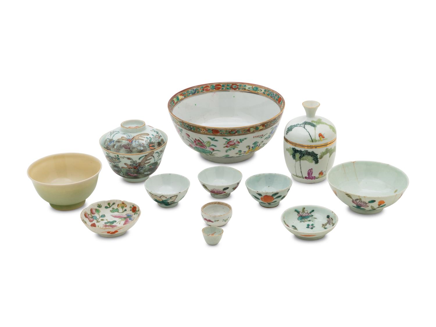 Twelve Chinese Famille Rose ‘Flower’ Porcelain Articles