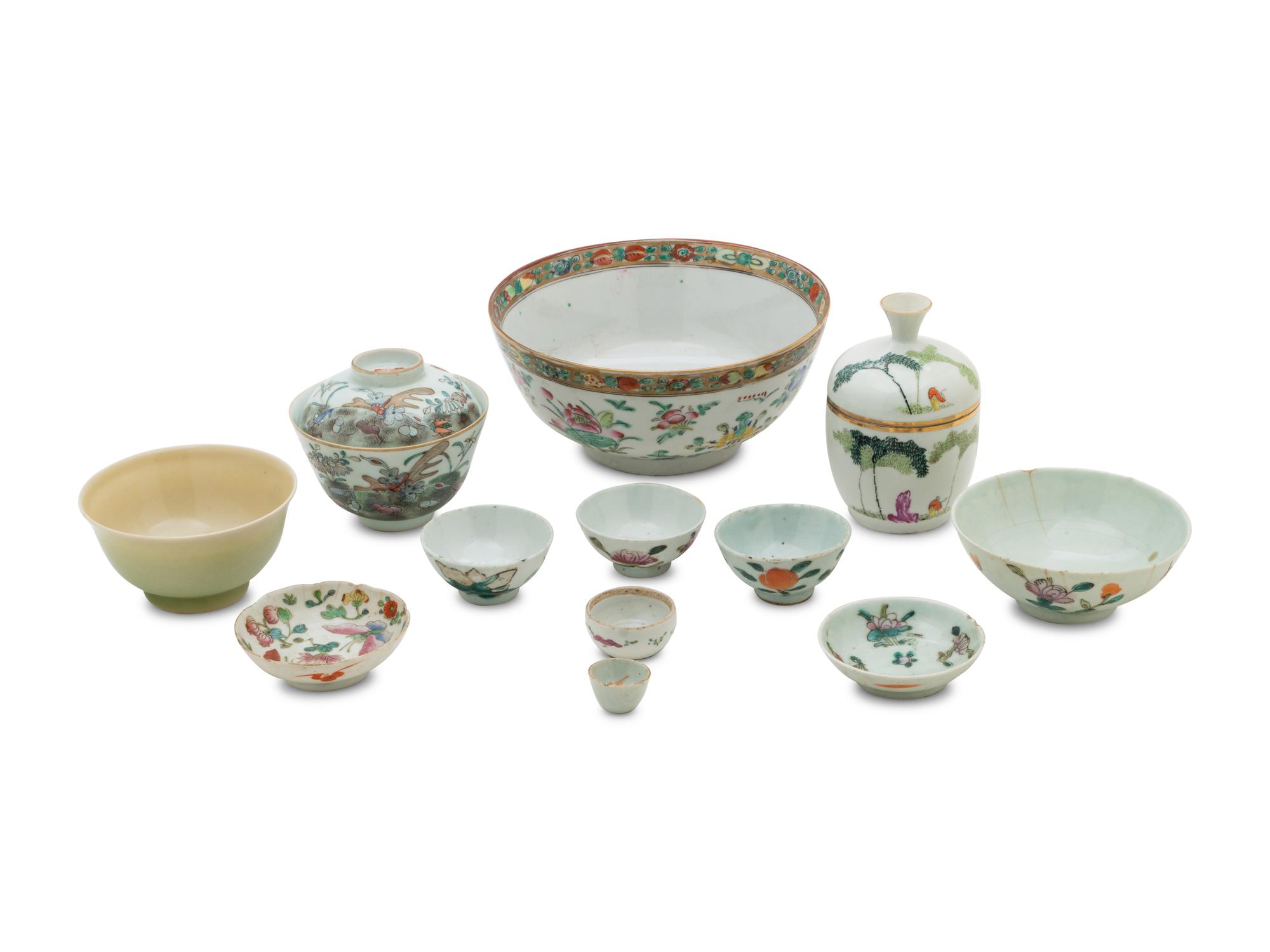 Twelve Chinese Famille Rose ‘Flower’ Porcelain Articles