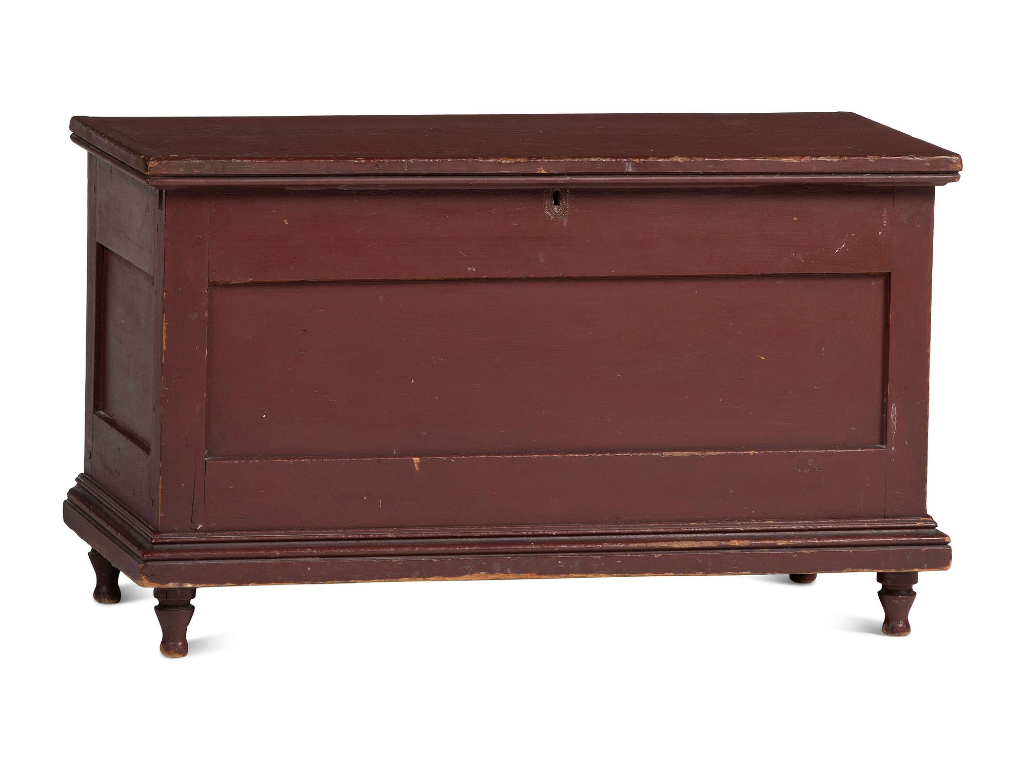 A Late Country Federal Red Painted Cherrywood Blanket Chest