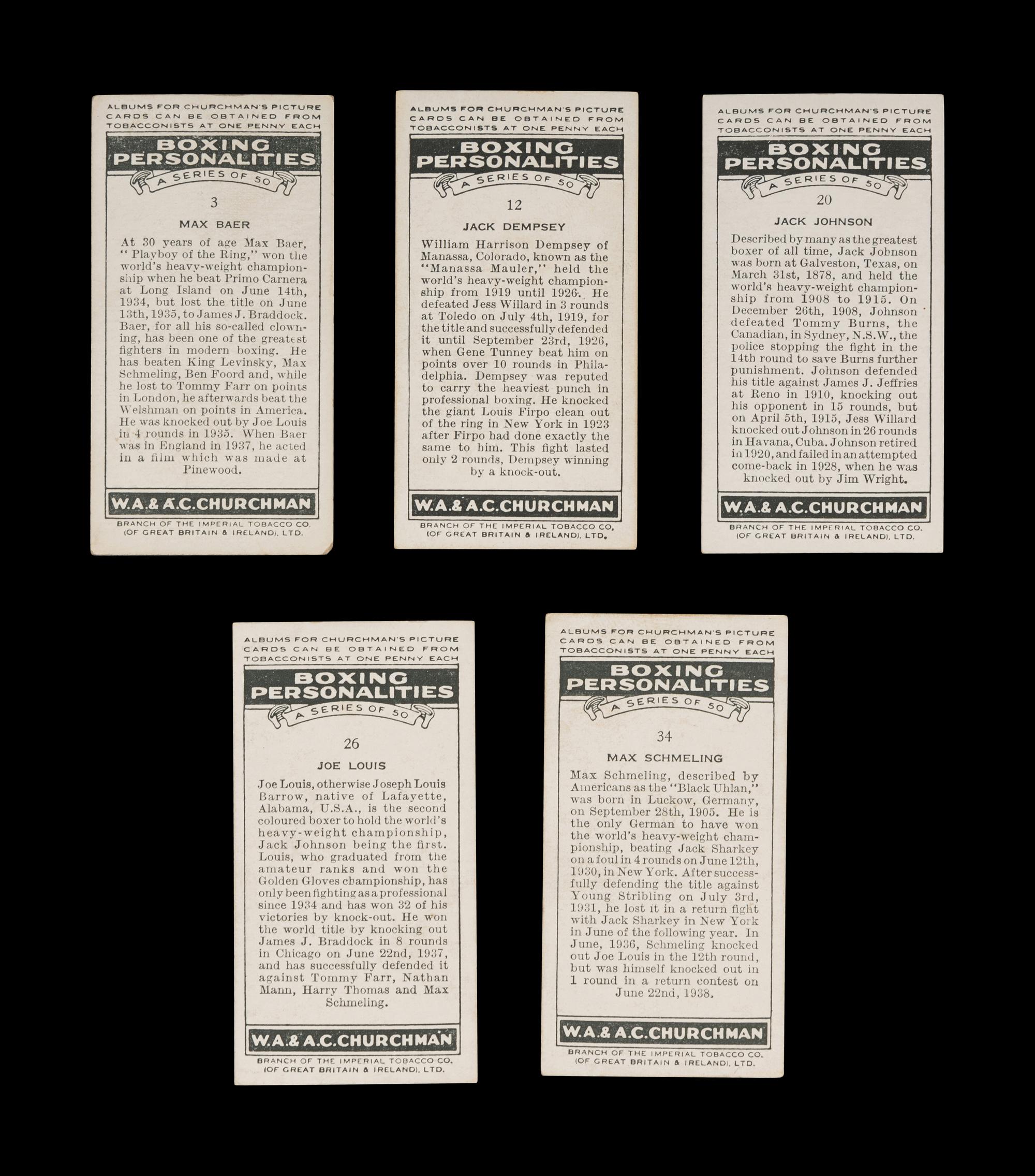 A Complete Set of 1938 Churchman's Cigarettes Boxing Cards (50/50)