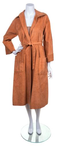 A Halston Orange Ultrasuede Coat Ensemble, Size 10.