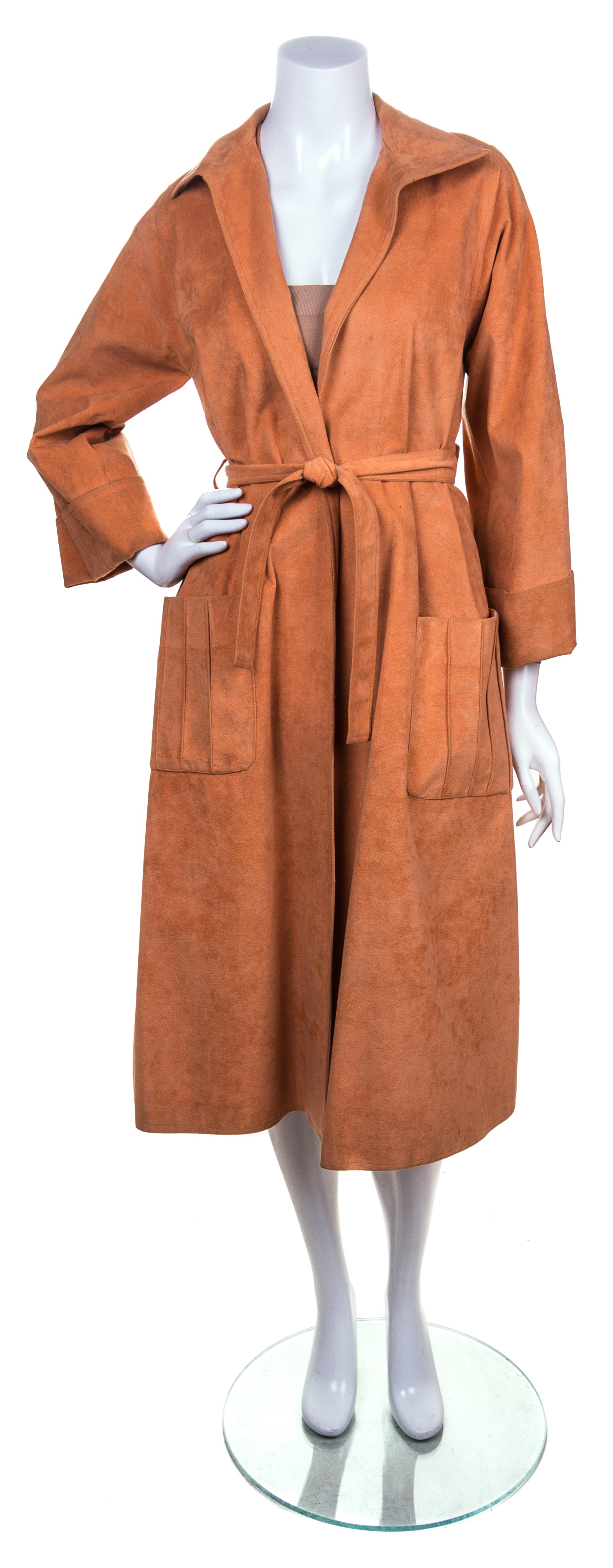A Halston Orange Ultrasuede Coat Ensemble, Size 10.