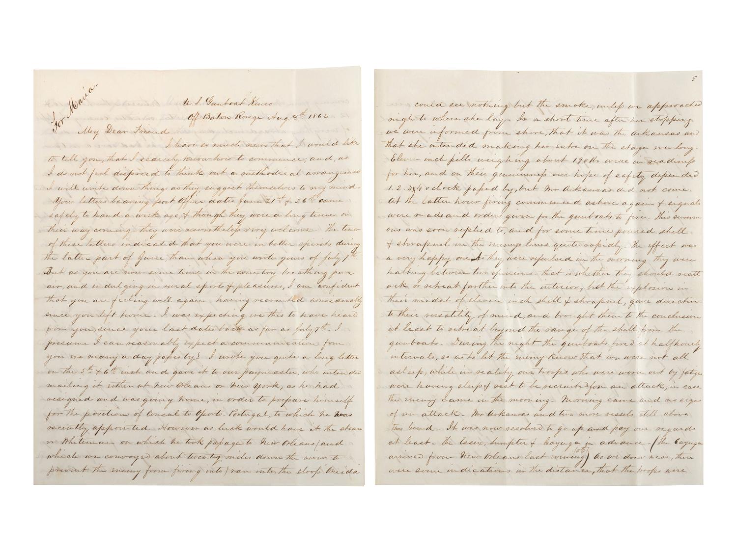 [CIVIL WAR - NAVY]. A group of 2 documents related to the Battle of Baton Rouge and its aftermath, comprising:
