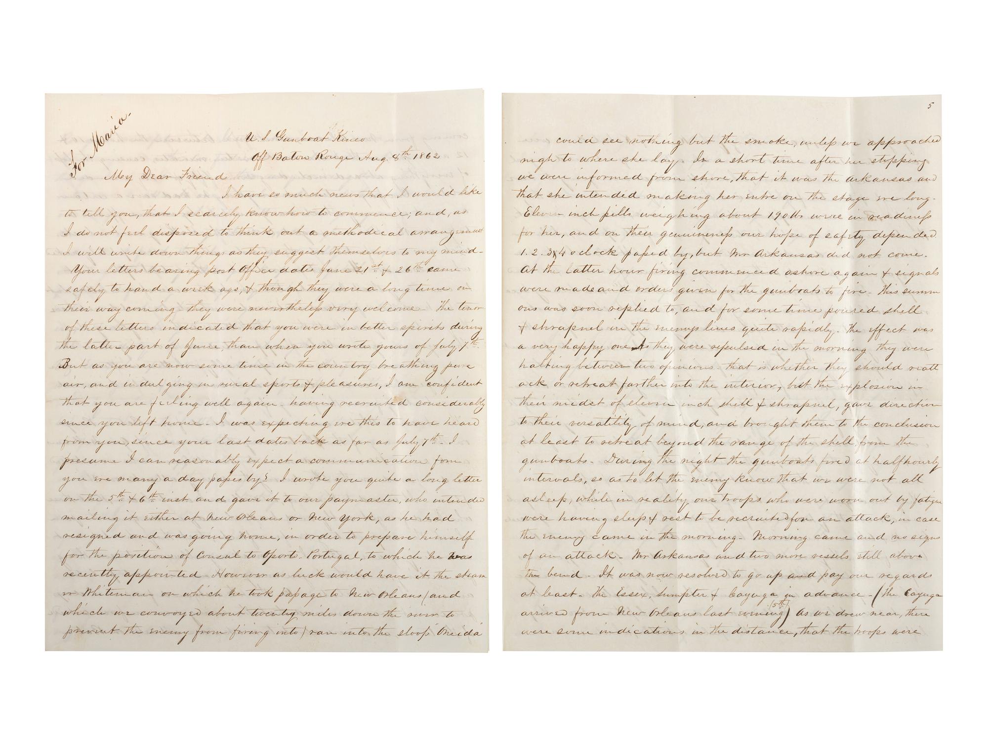 [CIVIL WAR - NAVY]. A group of 2 documents related to the Battle of Baton Rouge and its aftermath, comprising: