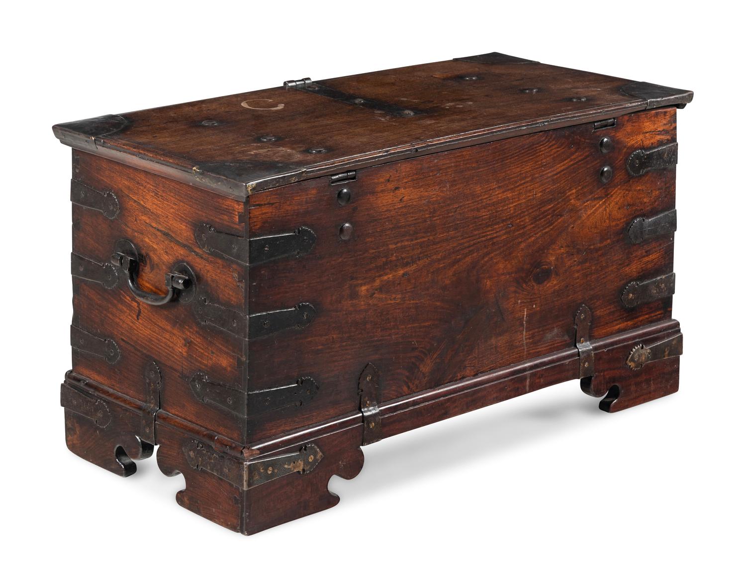 A Continental Iron Mounted Walnut Chest