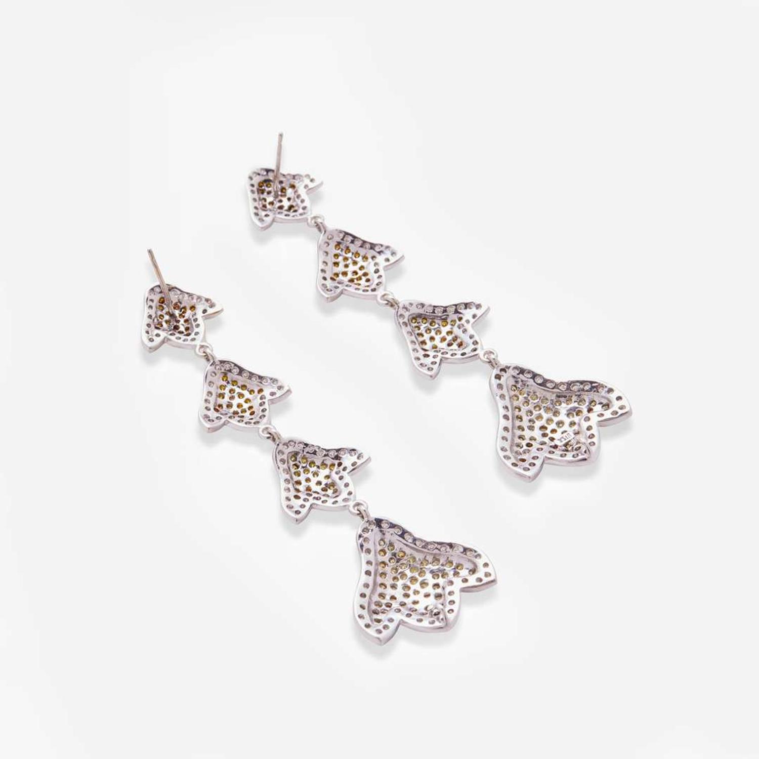 A Pair of 18K White Gold and Multi-Color Diamond Earrings