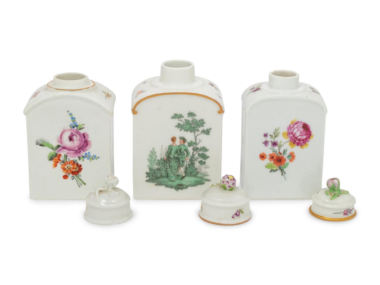 Three German Porcelain Tea Caddies