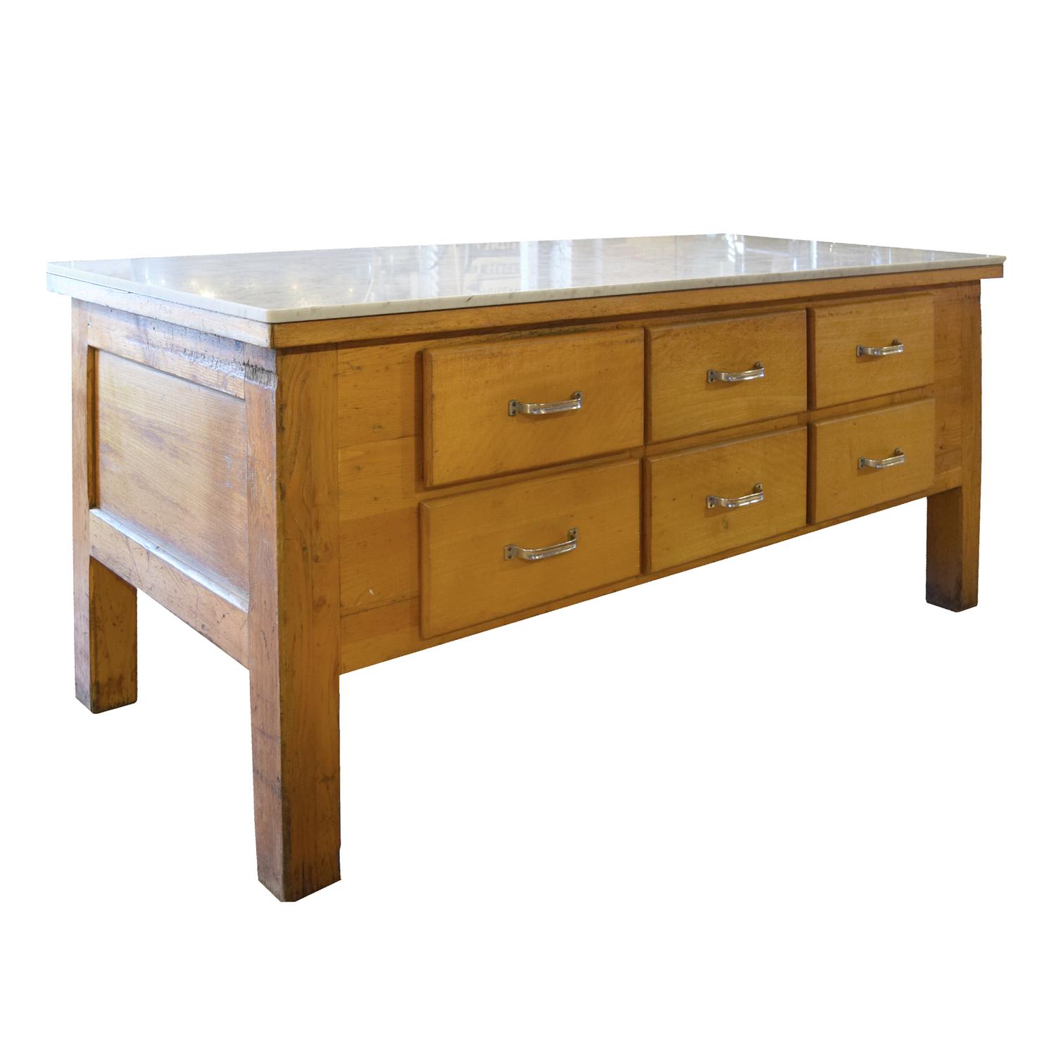 A Kitchen Island with Marble Top 79.5" W x 36.25" D x 35" H — Italiy, 20th Century