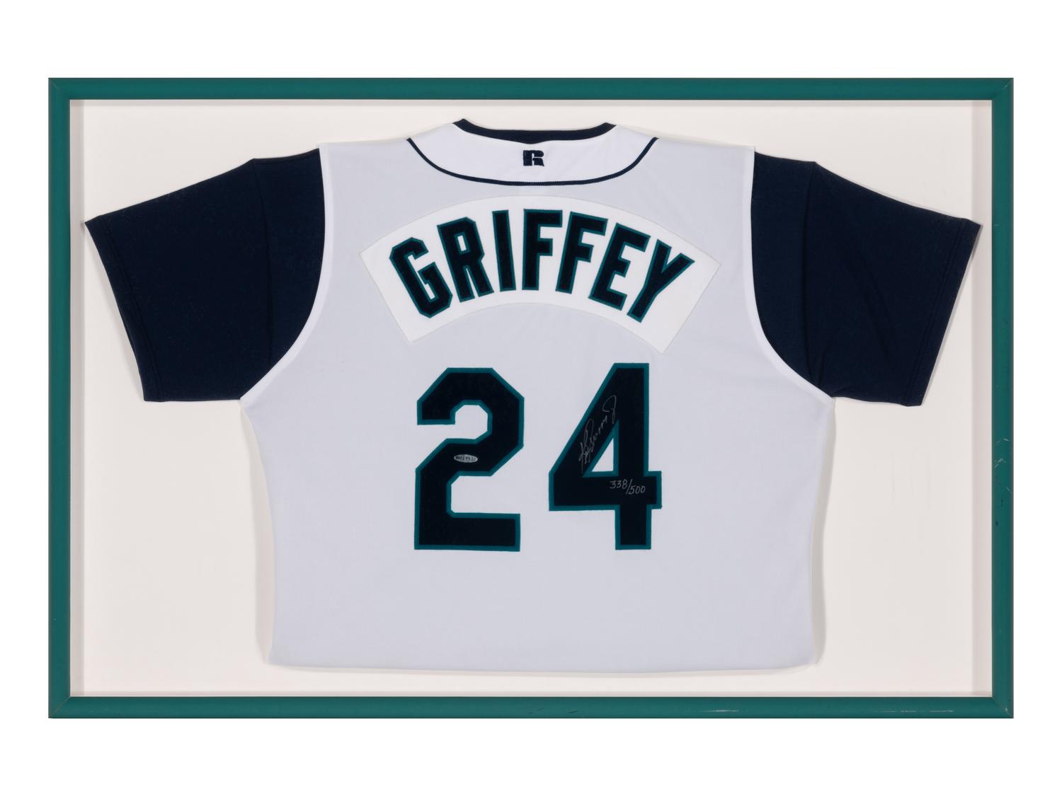 A Group of Signed Autograph Baseball Jersey Displays Featuring Hall of Famers and Notables Including Ken Griffey Jr.