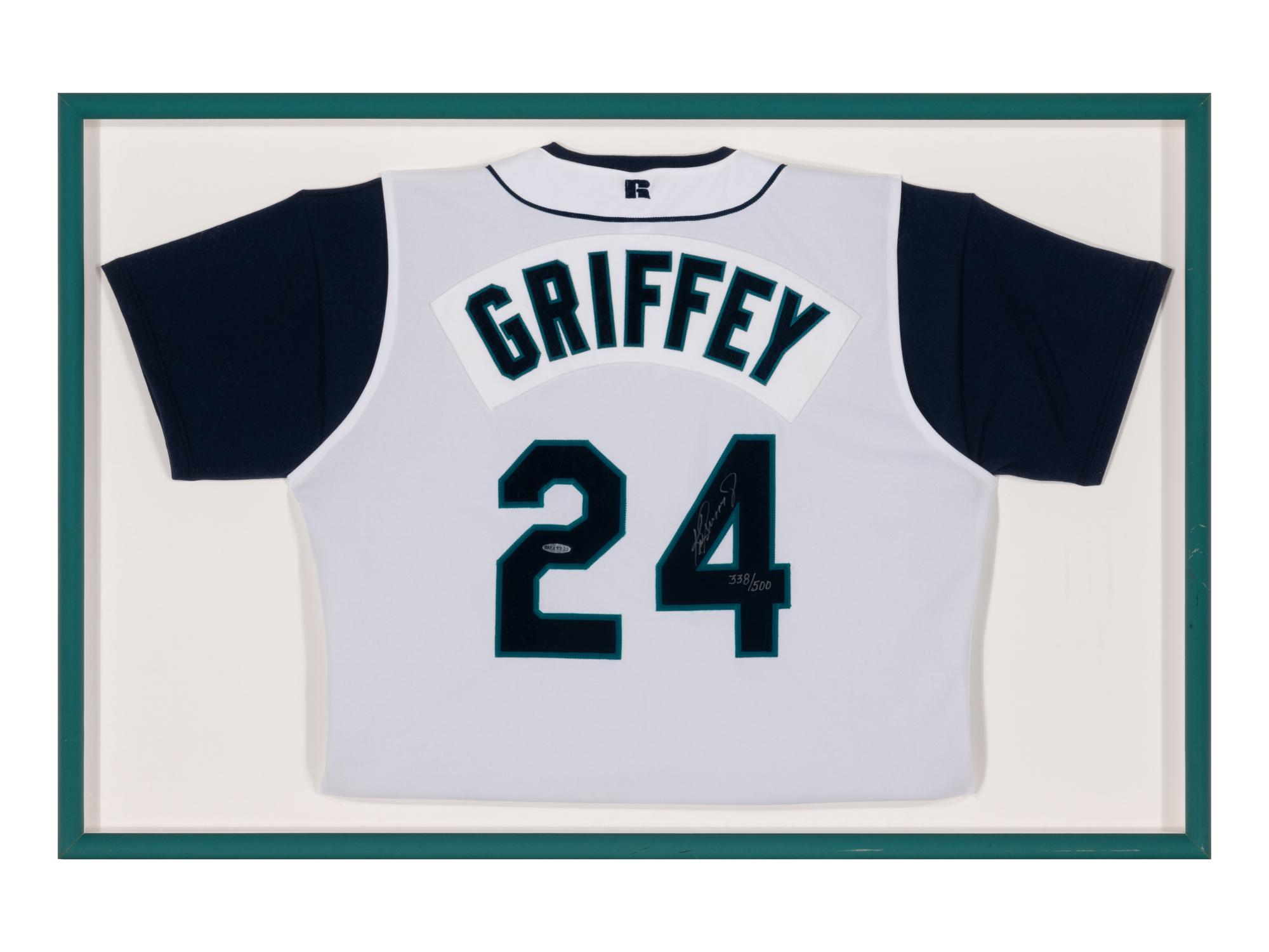 A Group of Signed Autograph Baseball Jersey Displays Featuring Hall of Famers and Notables Including Ken Griffey Jr.
