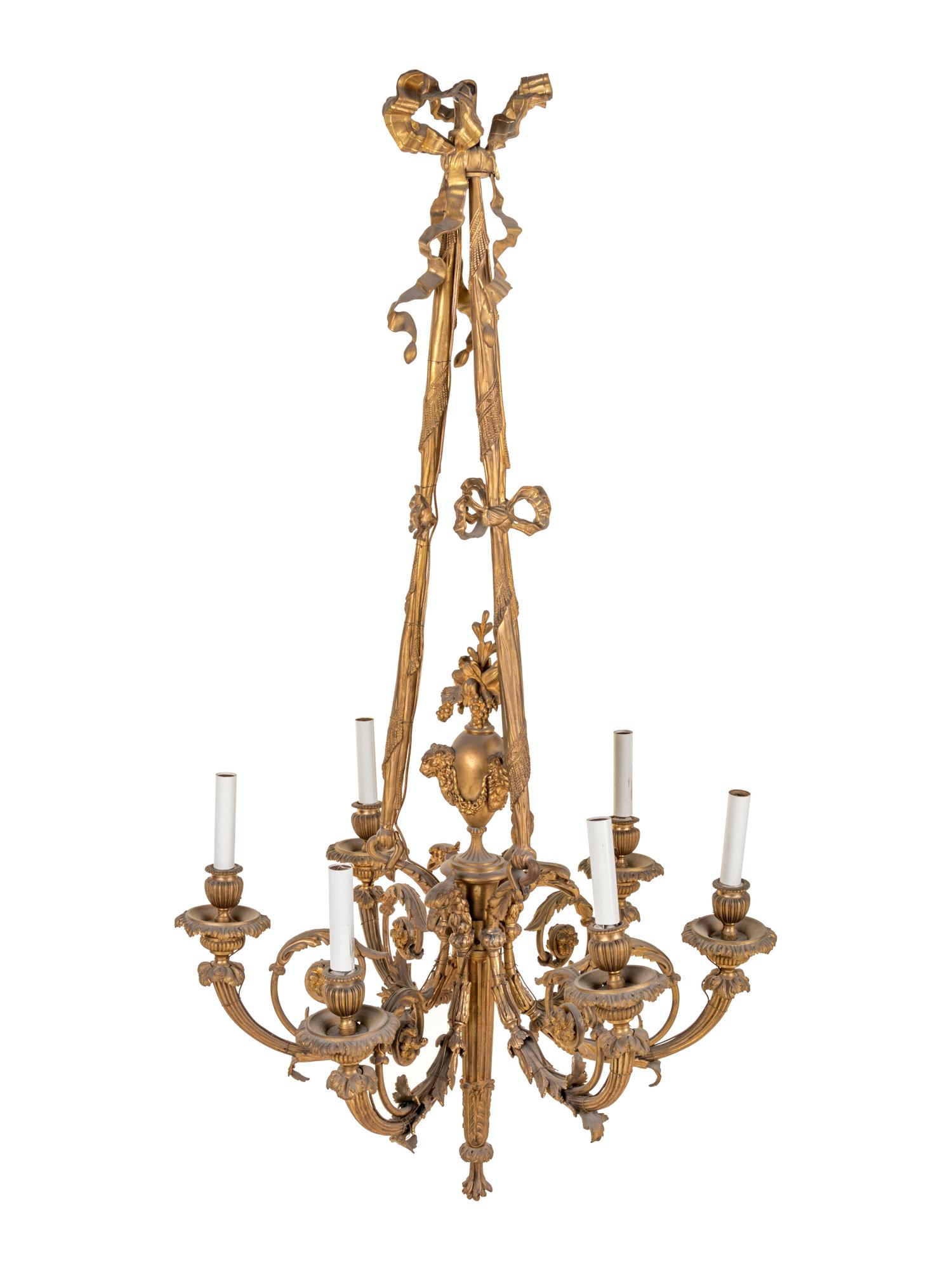 A Neoclassical Gilt Bronze Six-Light Chandelier