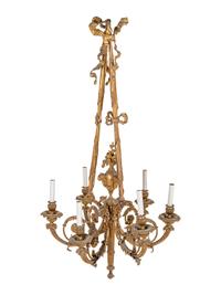 A Neoclassical Gilt Bronze Six-Light Chandelier