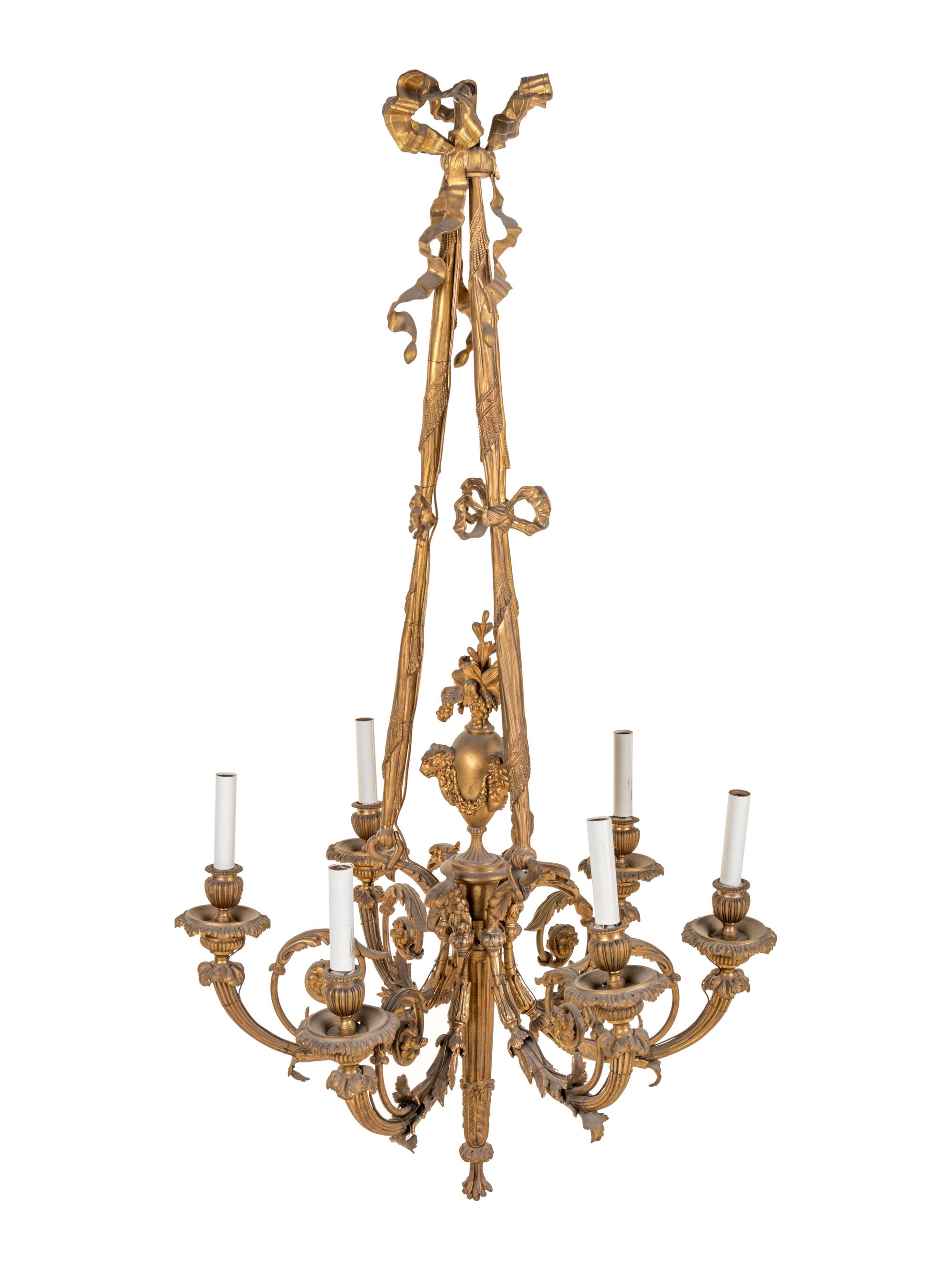 A Neoclassical Gilt Bronze Six-Light Chandelier