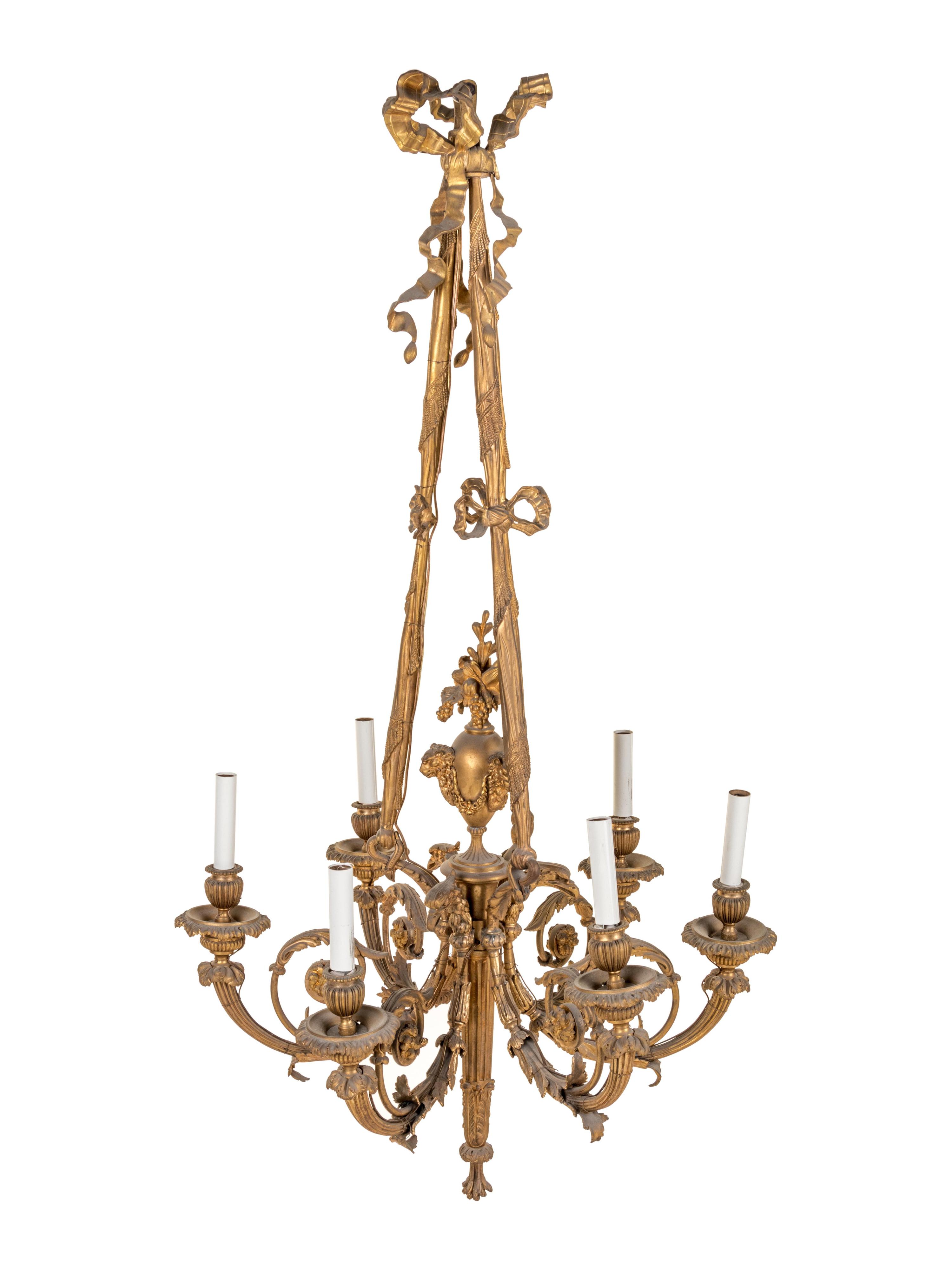 A Neoclassical Gilt Bronze Six-Light Chandelier