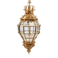 A Pair of French Neoclassical Style Gilt Bronze and Etched Glass Hall Lanterns