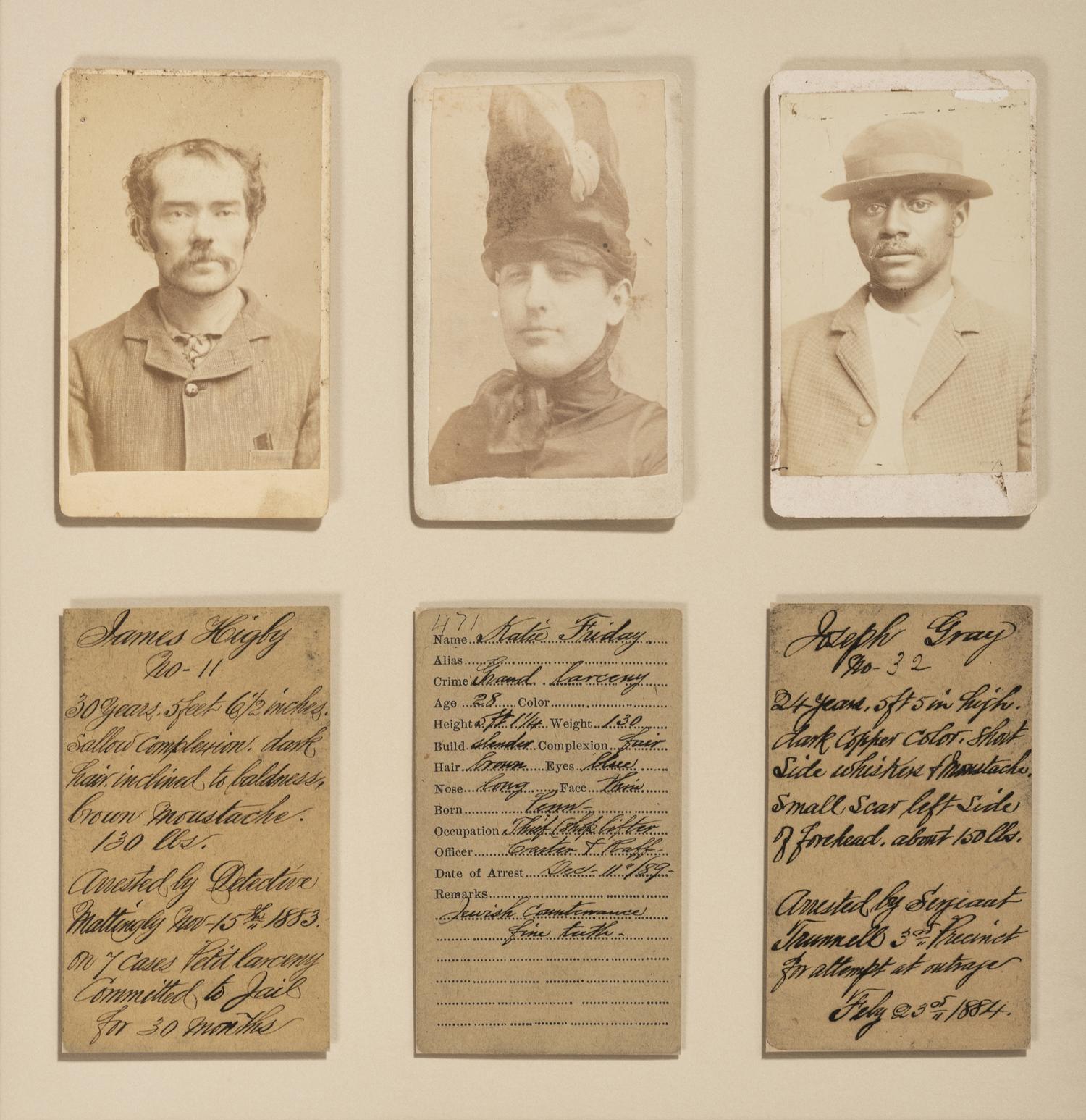 [CRIME & PUNISHMENT]. A group of 3 CDV "mug shots" of identified criminals. Ca 1880s.