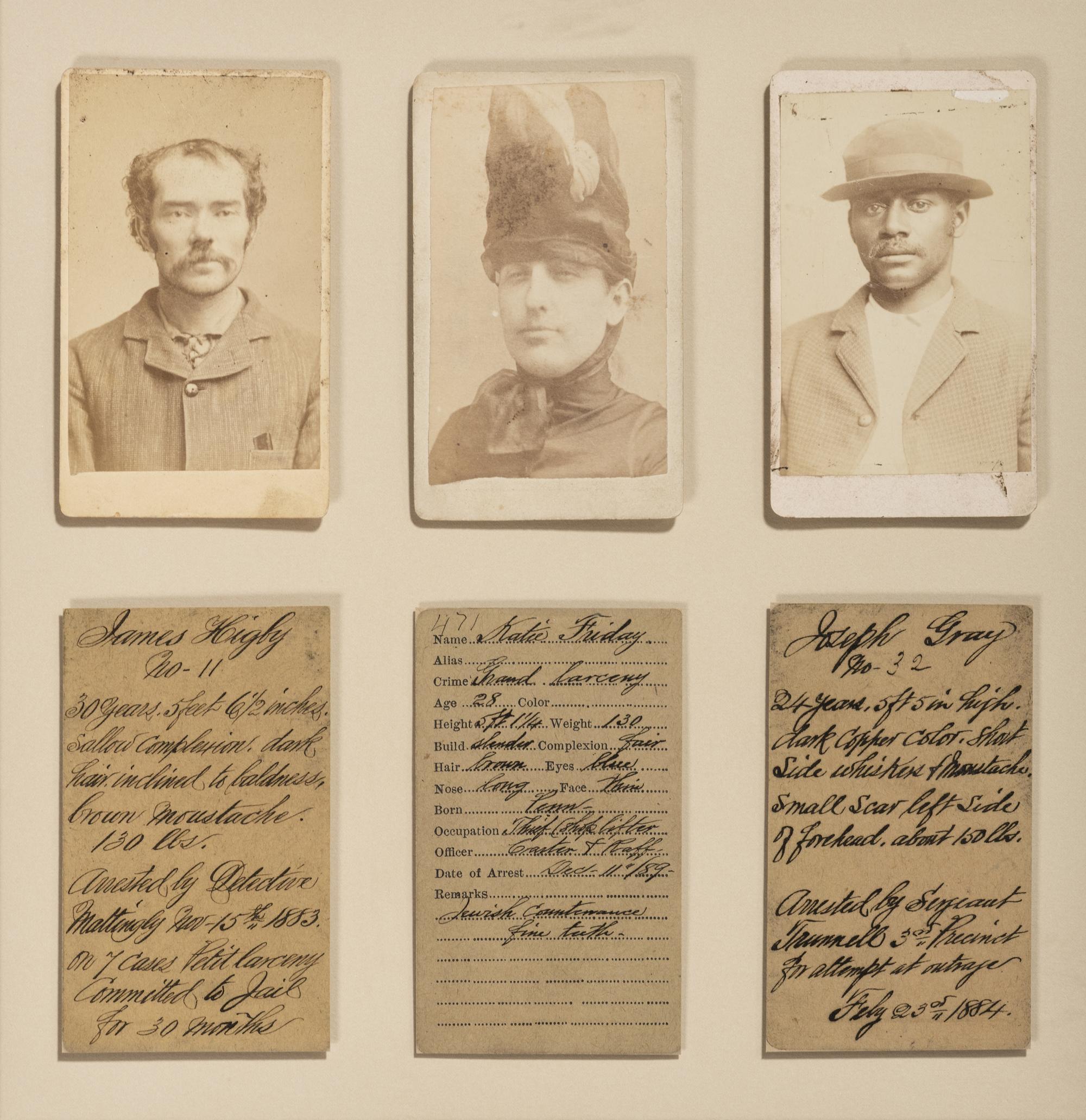 [CRIME & PUNISHMENT]. A group of 3 CDV "mug shots" of identified criminals. Ca 1880s.