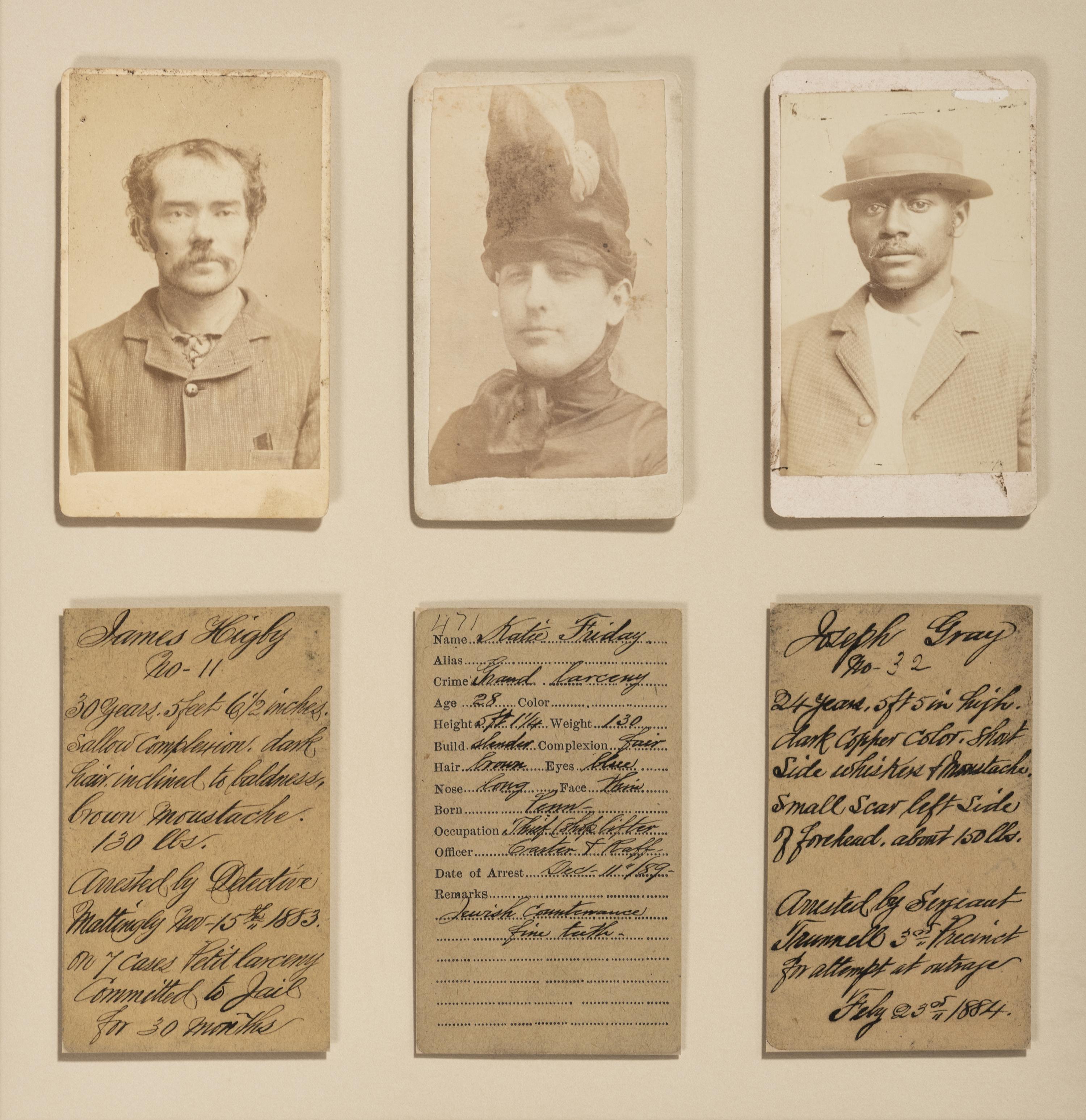 [CRIME & PUNISHMENT]. A group of 3 CDV "mug shots" of identified criminals. Ca 1880s.