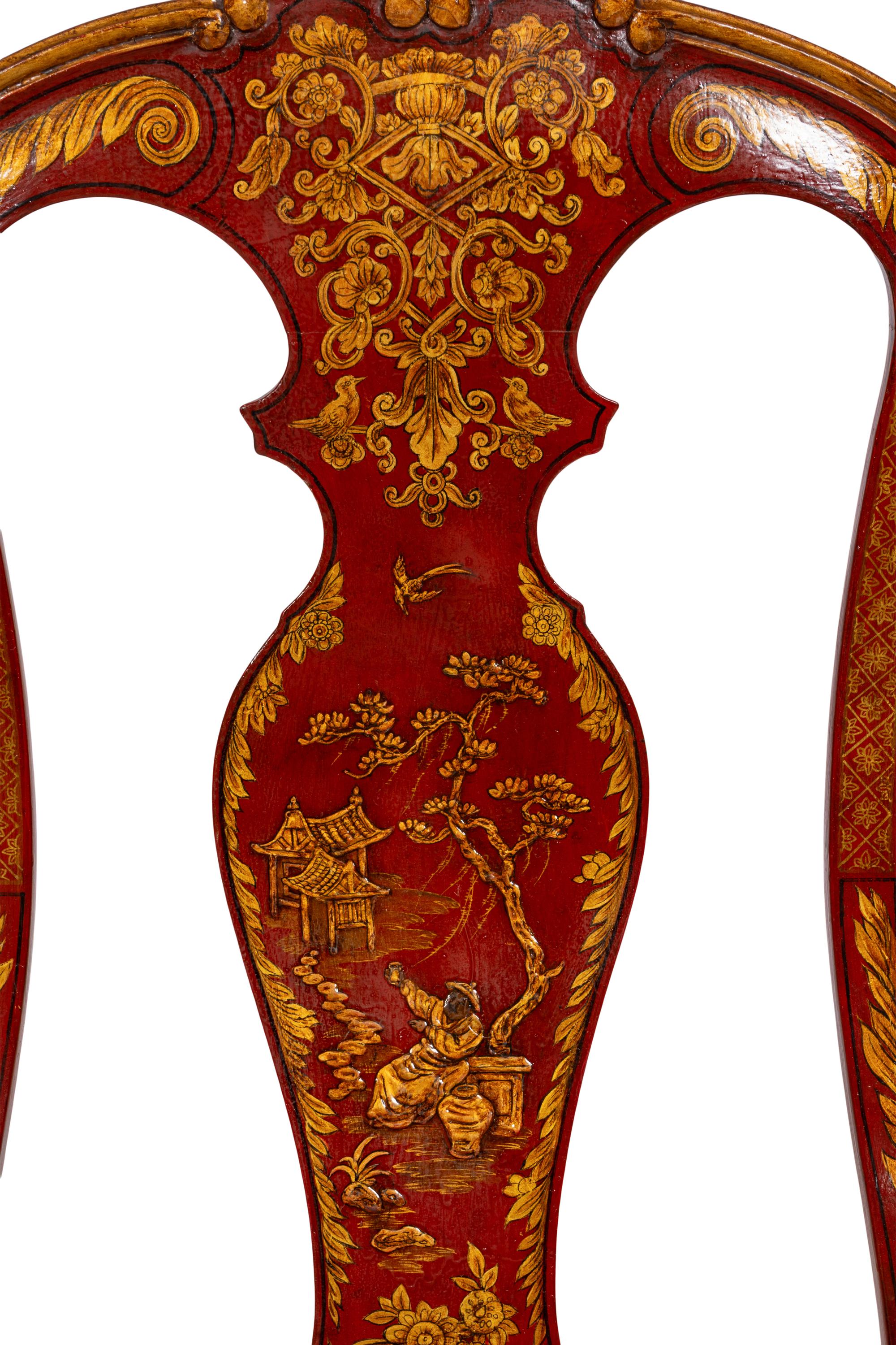 An Italian Rococo Style Red Japanned Armchair