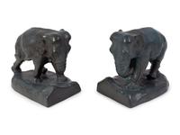 A Pair of Rookwood Green-Glazed Pottery Elephant Bookends — DATED 1923