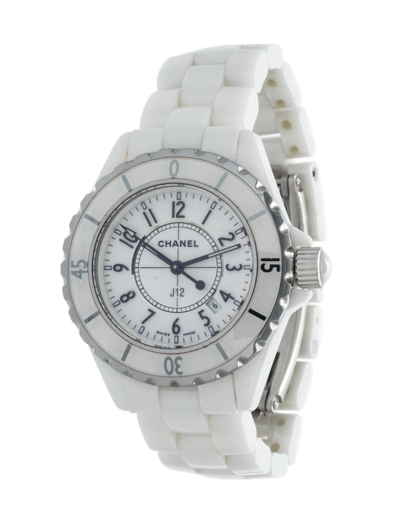 CHANEL, STALINLESS STEEL AND WHITE CERAMIC 'J12' WRISTWATCH