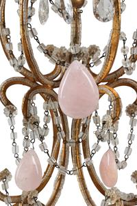 A Pair of Large Italian Neoclassical Style Cut Glass and Rose Quartz Six-Light Sconces