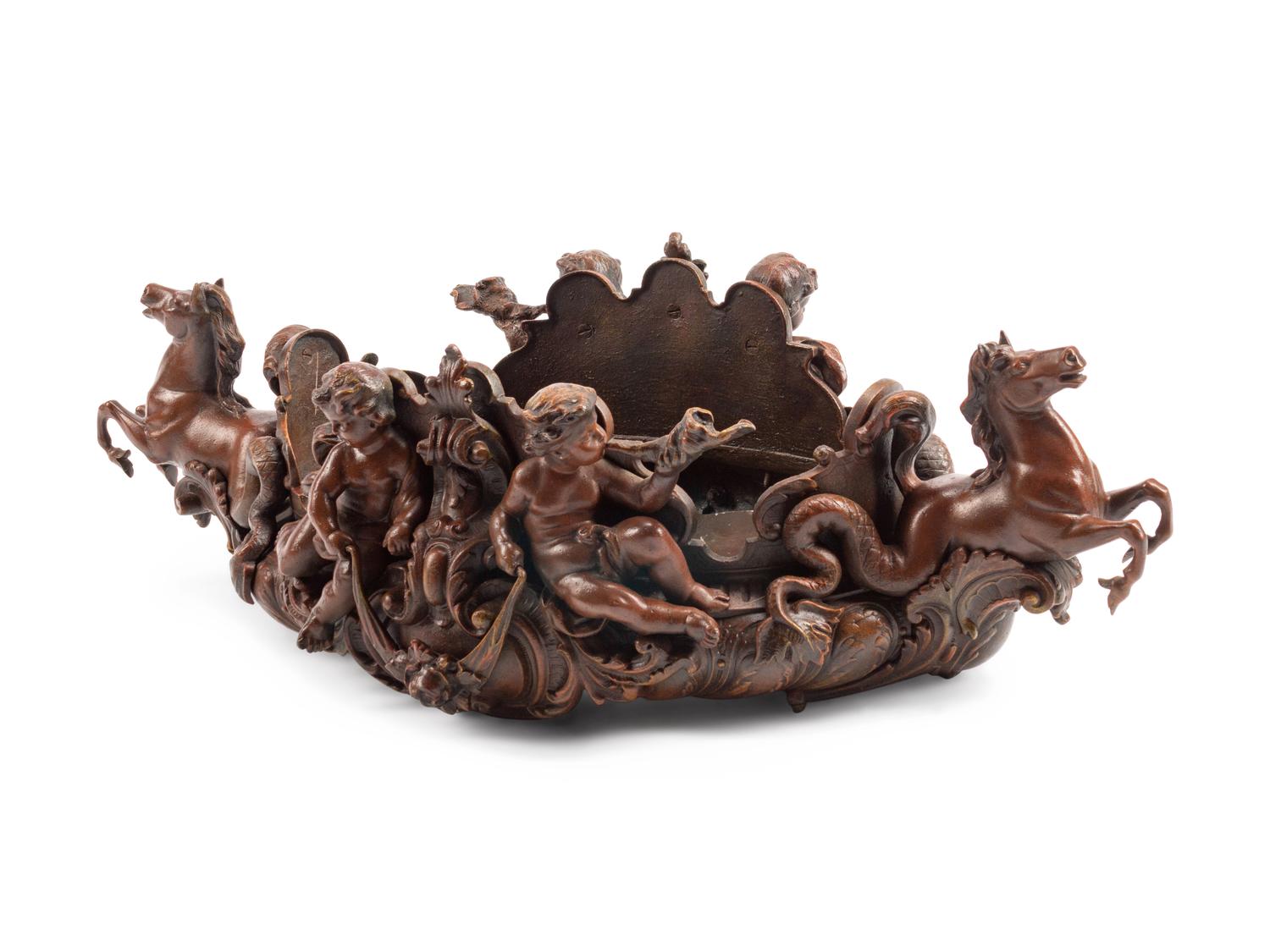 A Rococo Style Patinated Bronze Figural Jardinière