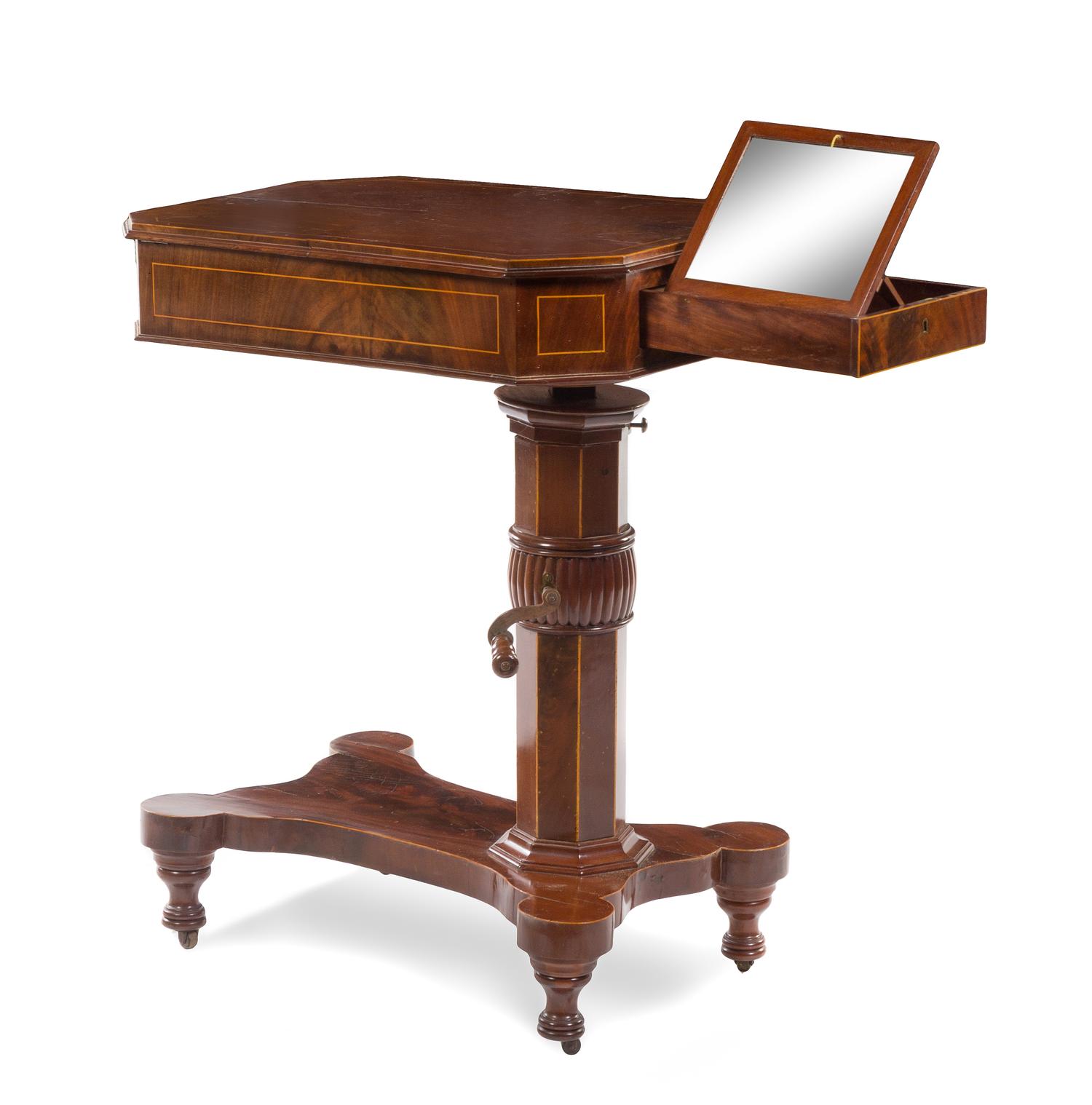 An Italian Mahogany Bedside Dressing Table Height 35 x width 28 3/4 x depth 19 inches. — 19TH CENTURY