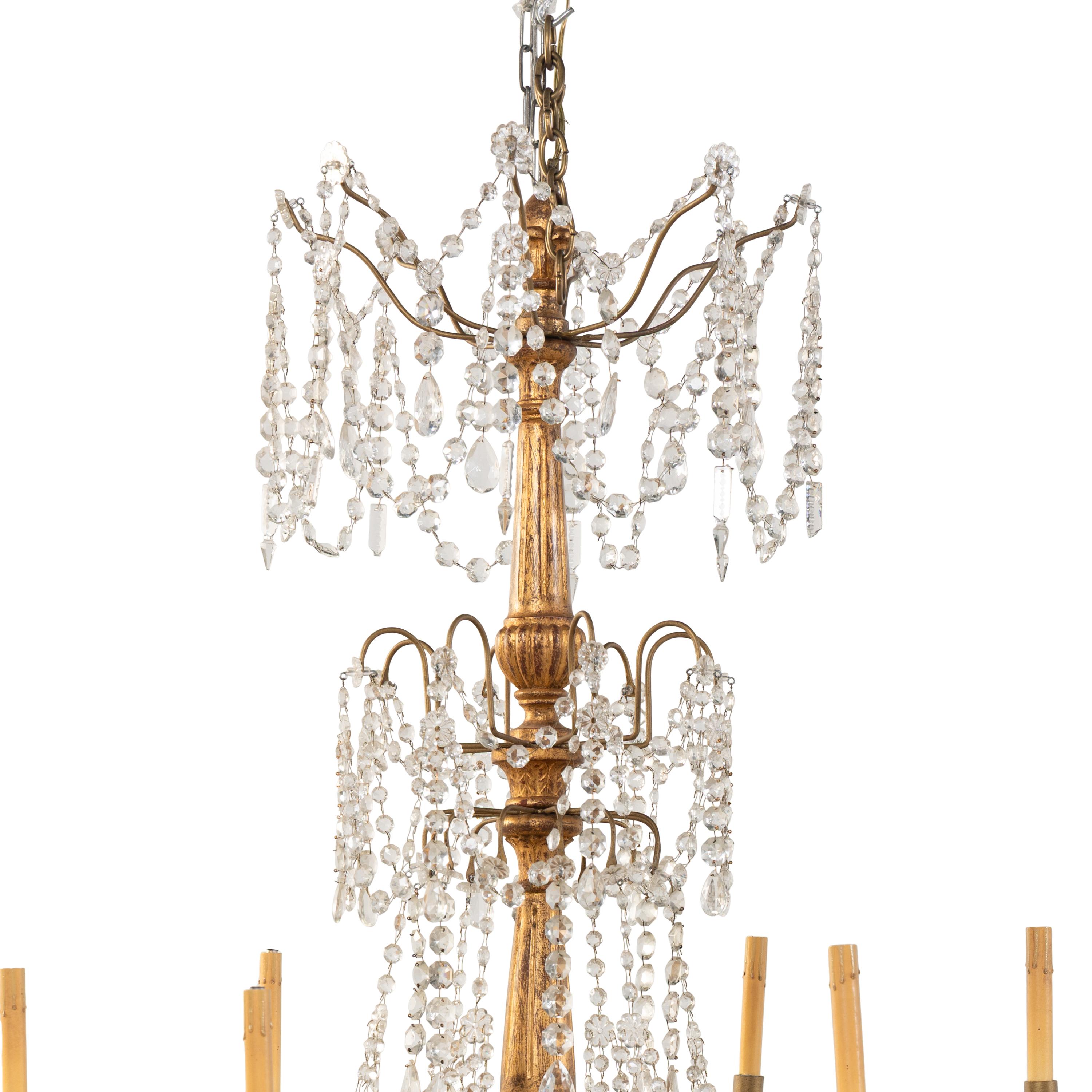 A Giltwood and Cut-Glass Twelve-Light Chandelier